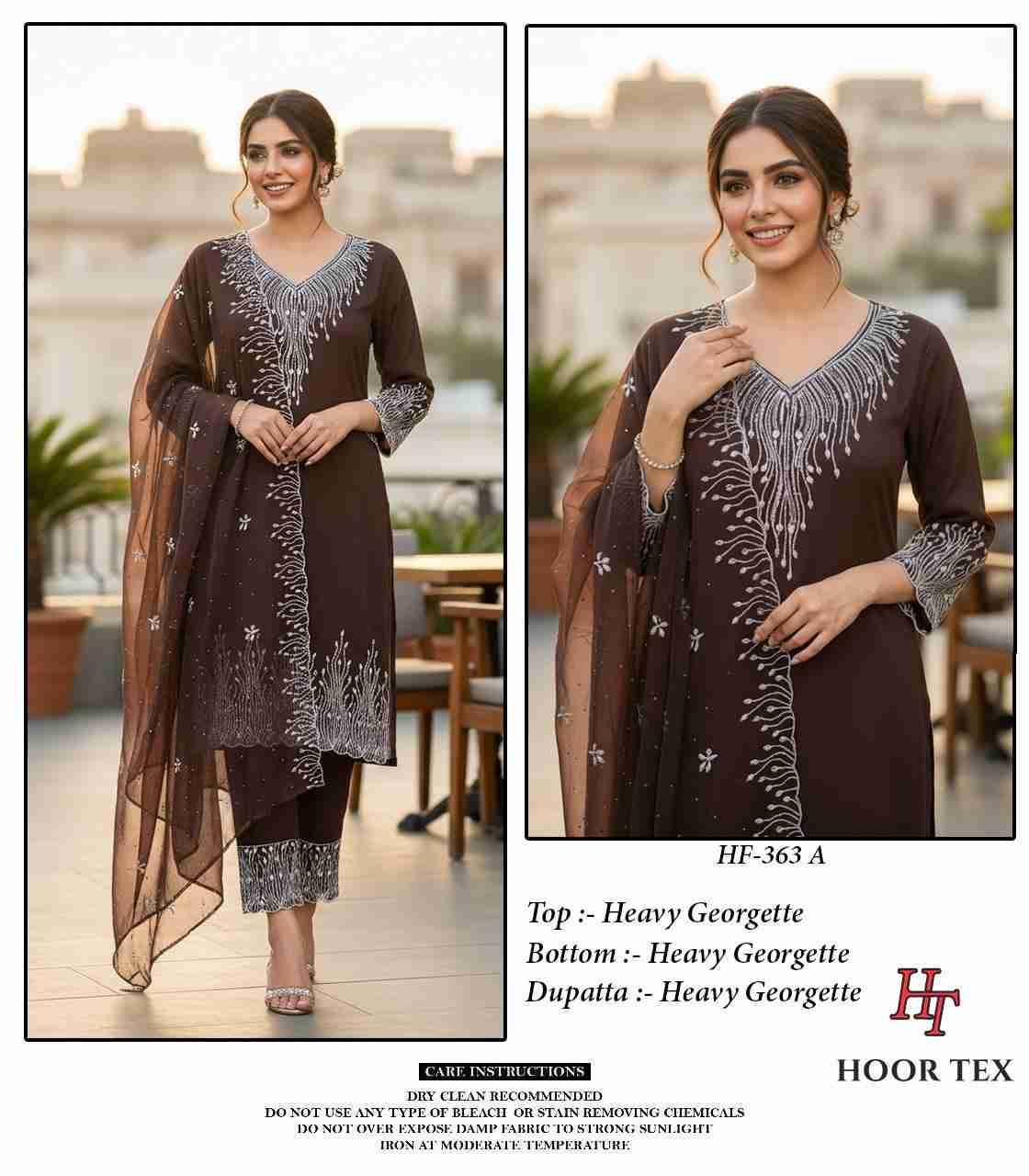Hoor Tex Hit Design HF-363 Colours By Hoor Tex HF-363-A To HF-363-D Series Designer Festive Pakistani Suits Collection Beautiful Stylish Fancy Colorful Party Wear & Occasional Wear Heavy Georgette With Embroidered Dresses At Wholesale Price