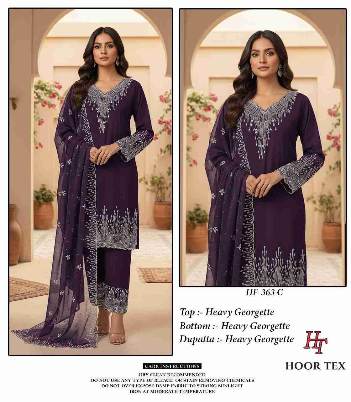 Hoor Tex Hit Design HF-363 Colours By Hoor Tex HF-363-A To HF-363-D Series Designer Festive Pakistani Suits Collection Beautiful Stylish Fancy Colorful Party Wear & Occasional Wear Heavy Georgette With Embroidered Dresses At Wholesale Price
