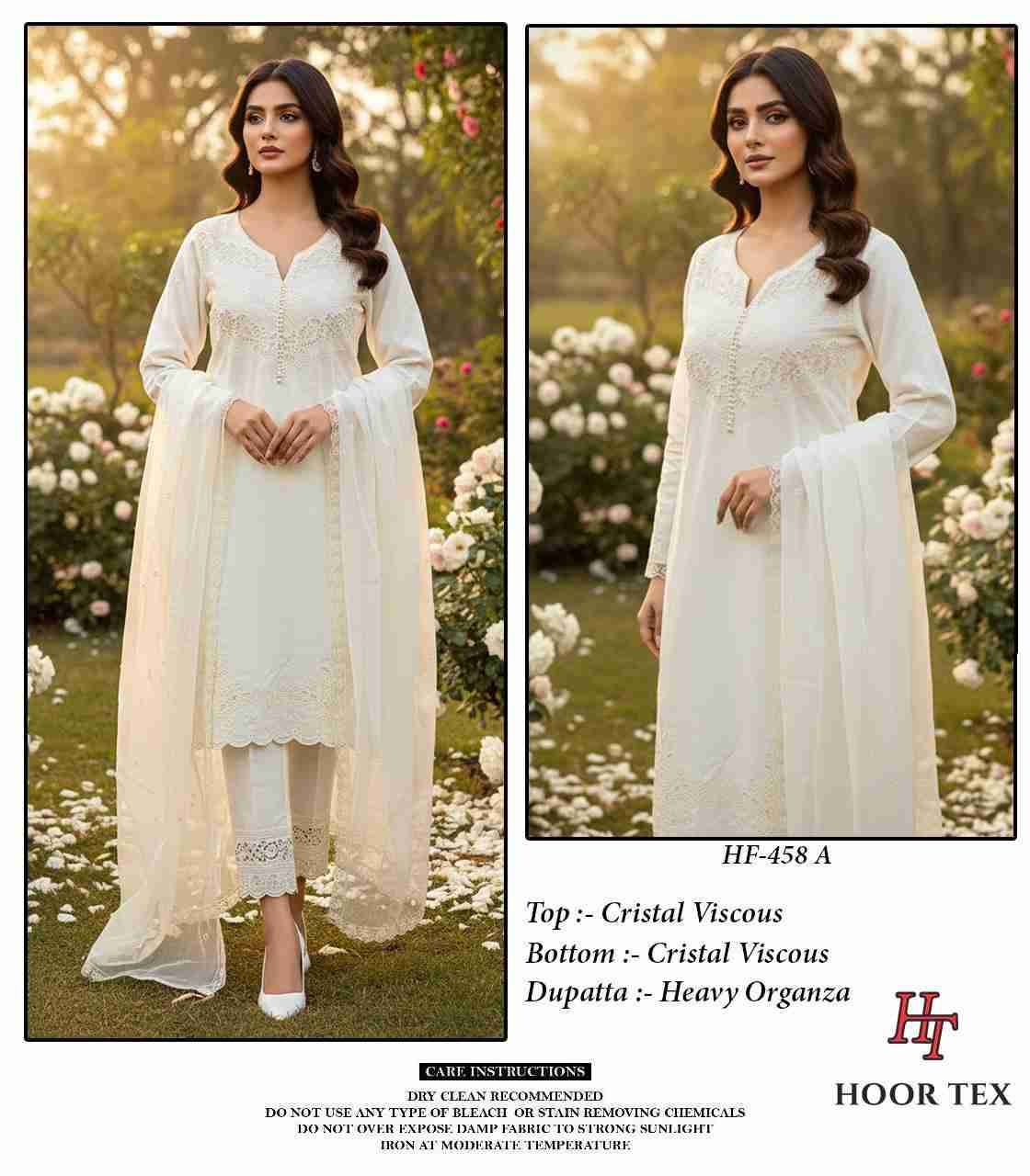 Hoor Tex Hit Design HF-458 Colours By Hoor Tex HF-458-A To HF-458-D Series Designer Festive Pakistani Suits Collection Beautiful Stylish Fancy Colorful Party Wear & Occasional Wear Heavy Viscose With Embroidered Dresses At Wholesale Price