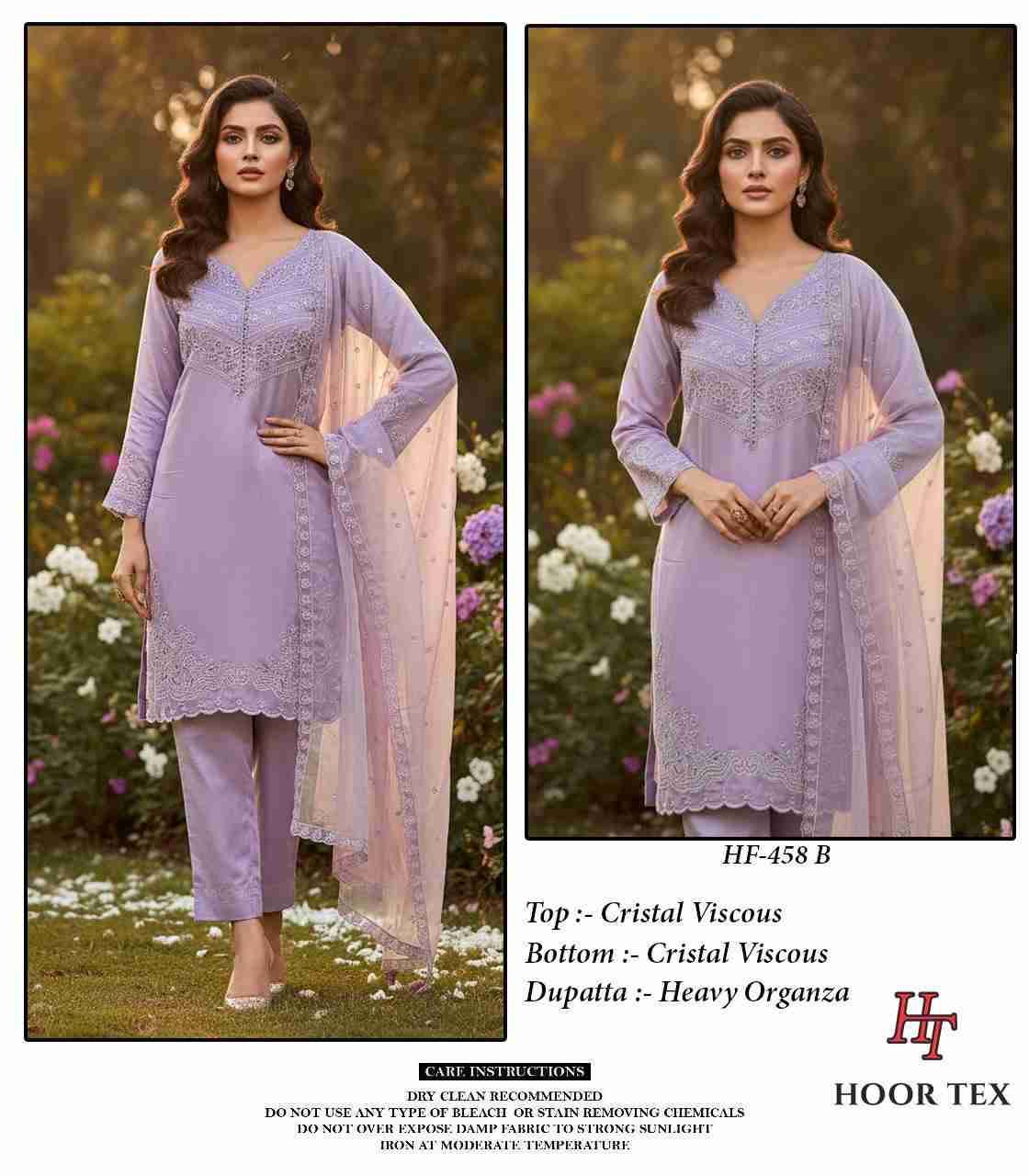 Hoor Tex Hit Design HF-458 Colours By Hoor Tex HF-458-A To HF-458-D Series Designer Festive Pakistani Suits Collection Beautiful Stylish Fancy Colorful Party Wear & Occasional Wear Heavy Viscose With Embroidered Dresses At Wholesale Price