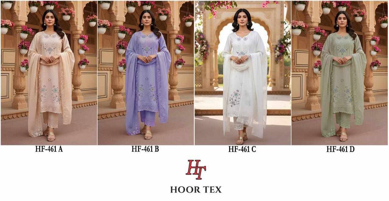 Hoor Tex Hit Design HF-461 Colours By Hoor Tex HF-461-A To HF-461-D Series Designer Festive Pakistani Suits Collection Beautiful Stylish Fancy Colorful Party Wear & Occasional Wear Heavy Viscose With Embroidered Dresses At Wholesale Price