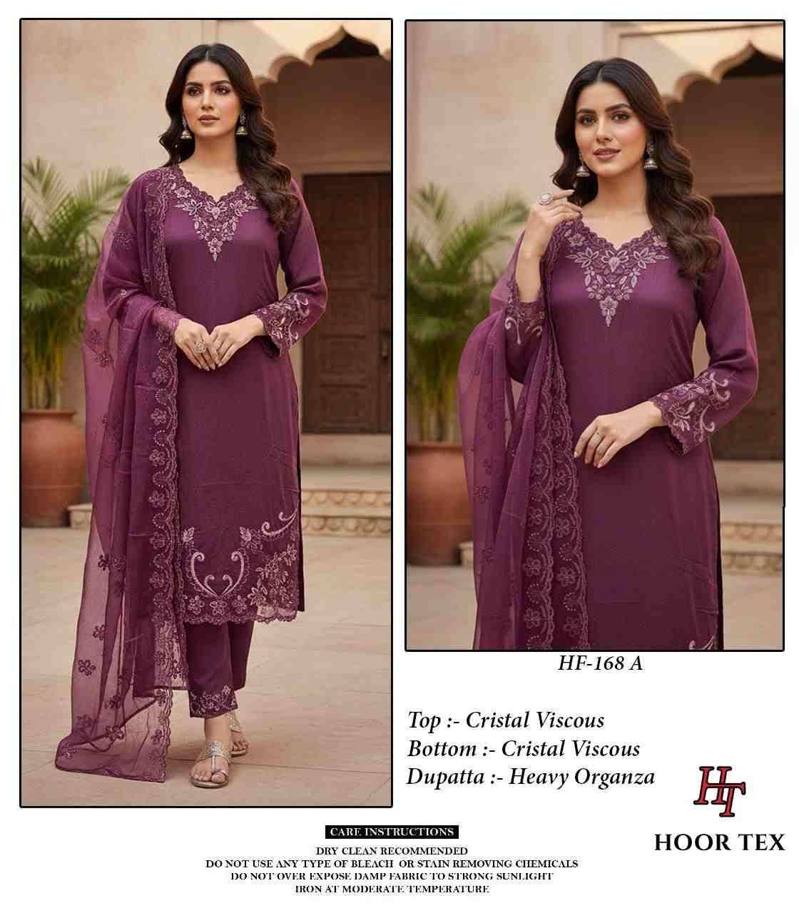 Hoor Tex Hit Design HF-168 Colours By Hoor Tex HF-168-A To HF-168-C Series Designer Festive Pakistani Suits Collection Beautiful Stylish Fancy Colorful Party Wear & Occasional Wear Heavy Viscose Embroidered Dresses At Wholesale Price