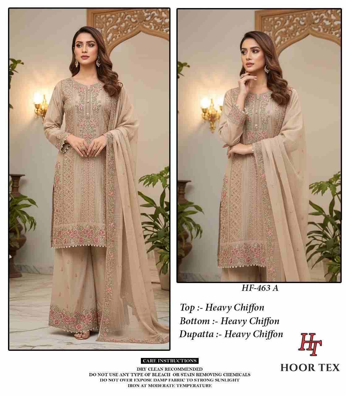 Hoor Tex Hit Design HF-463 Colours By Hoor Tex HF-463-A To HF-463-D Series Designer Festive Pakistani Suits Collection Beautiful Stylish Fancy Colorful Party Wear & Occasional Wear Heavy Chiffon With Embroidered Dresses At Wholesale Price
