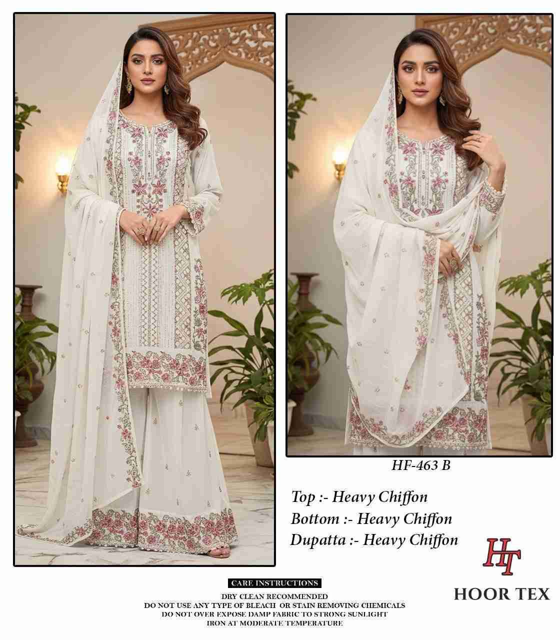 Hoor Tex Hit Design HF-463 Colours By Hoor Tex HF-463-A To HF-463-D Series Designer Festive Pakistani Suits Collection Beautiful Stylish Fancy Colorful Party Wear & Occasional Wear Heavy Chiffon With Embroidered Dresses At Wholesale Price
