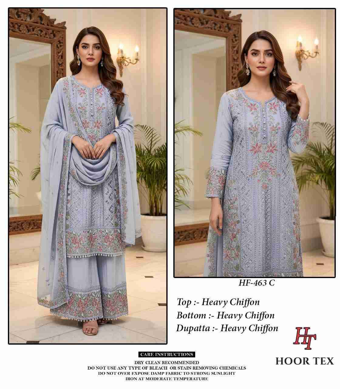 Hoor Tex Hit Design HF-463 Colours By Hoor Tex HF-463-A To HF-463-D Series Designer Festive Pakistani Suits Collection Beautiful Stylish Fancy Colorful Party Wear & Occasional Wear Heavy Chiffon With Embroidered Dresses At Wholesale Price