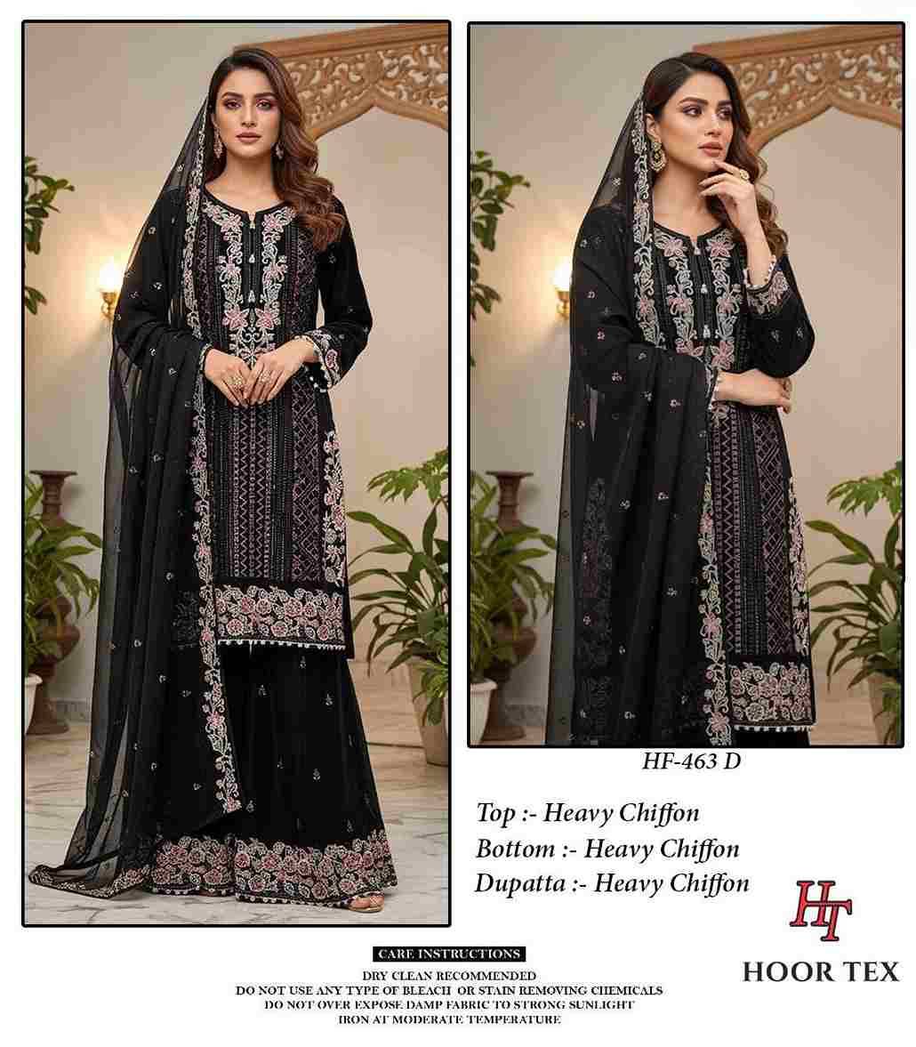 Hoor Tex Hit Design HF-463 Colours By Hoor Tex HF-463-A To HF-463-D Series Designer Festive Pakistani Suits Collection Beautiful Stylish Fancy Colorful Party Wear & Occasional Wear Heavy Chiffon With Embroidered Dresses At Wholesale Price