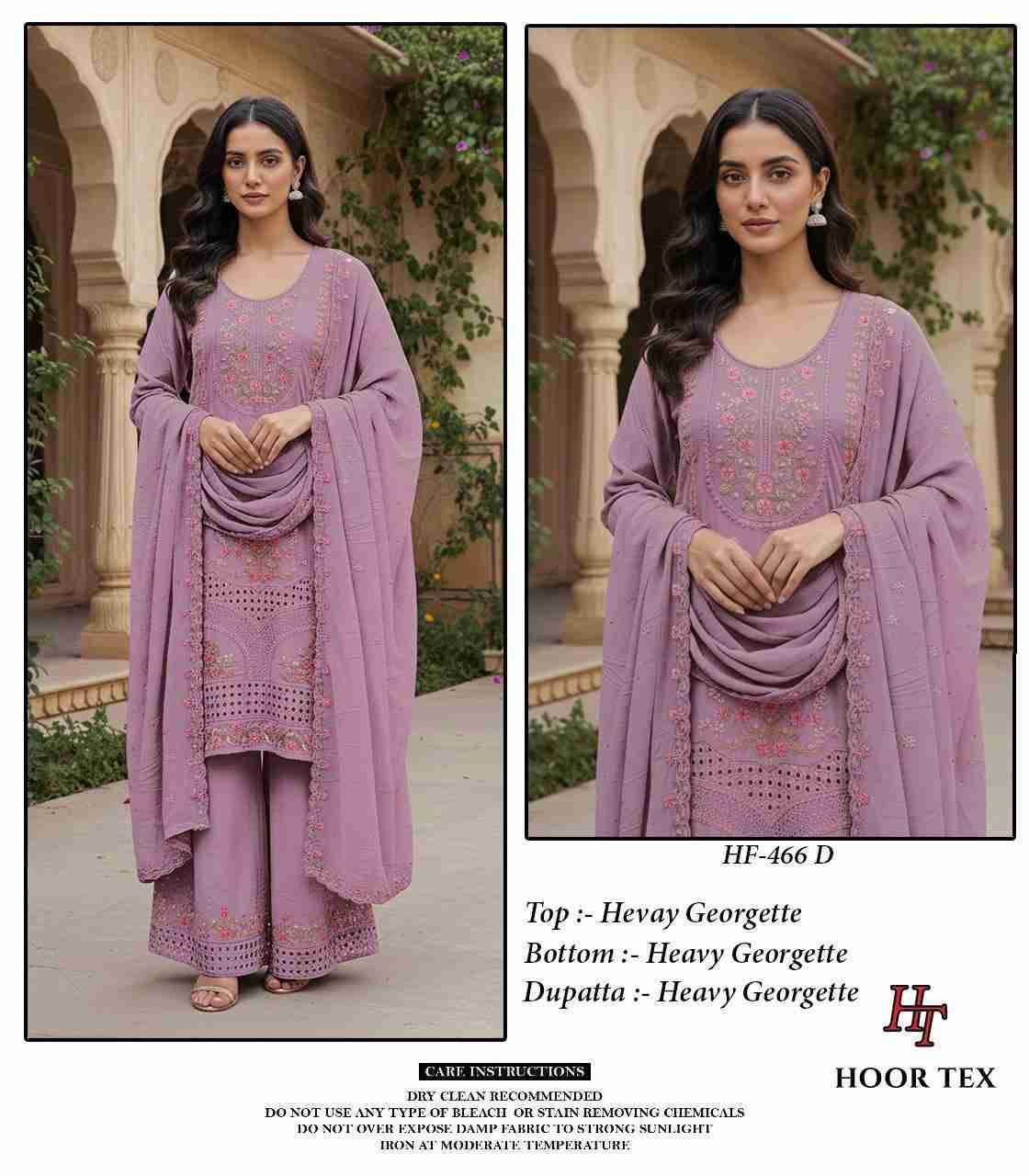 Hoor Tex Hit Design HF-466 Colours By Hoor Tex HF-466-A To HF-466-D Series Designer Festive Pakistani Suits Collection Beautiful Stylish Fancy Colorful Party Wear & Occasional Wear Heavy Georgette With Embroidered Dresses At Wholesale Price
