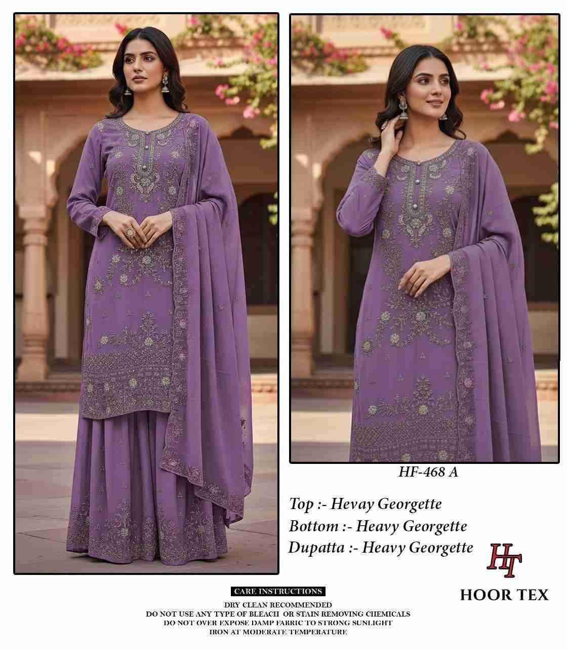 Hoor Tex Hit Design HF-468 Colours By Hoor Tex HF-468-A To HF-468-D Series Designer Festive Pakistani Suits Collection Beautiful Stylish Fancy Colorful Party Wear & Occasional Wear Heavy Georgette With Embroidered Dresses At Wholesale Price