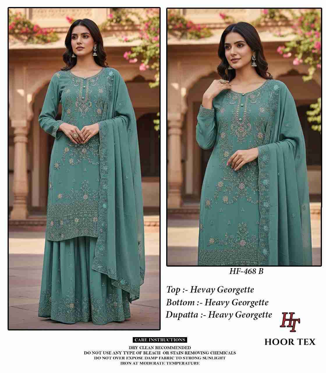 Hoor Tex Hit Design HF-468 Colours By Hoor Tex HF-468-A To HF-468-D Series Designer Festive Pakistani Suits Collection Beautiful Stylish Fancy Colorful Party Wear & Occasional Wear Heavy Georgette With Embroidered Dresses At Wholesale Price