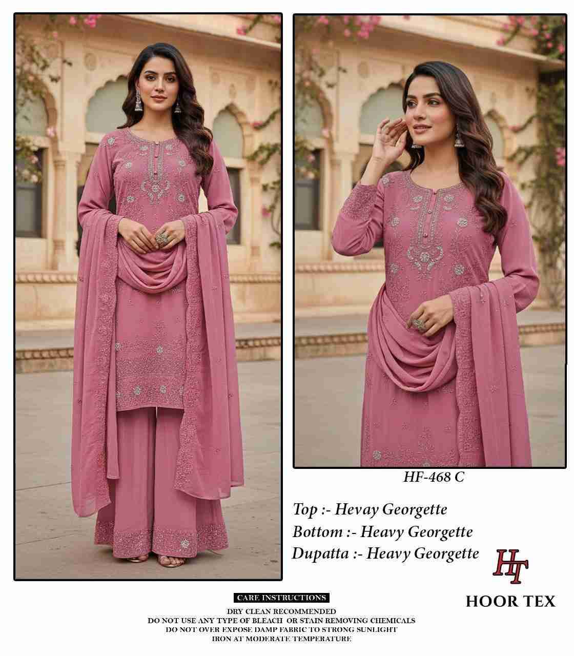 Hoor Tex Hit Design HF-468 Colours By Hoor Tex HF-468-A To HF-468-D Series Designer Festive Pakistani Suits Collection Beautiful Stylish Fancy Colorful Party Wear & Occasional Wear Heavy Georgette With Embroidered Dresses At Wholesale Price