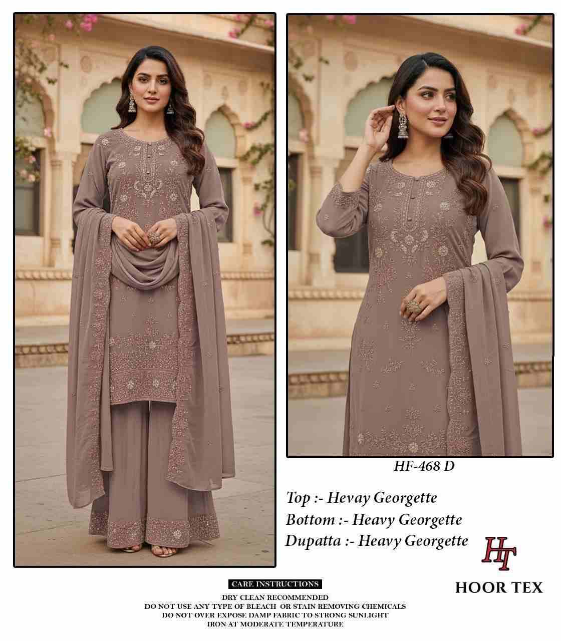 Hoor Tex Hit Design HF-468 Colours By Hoor Tex HF-468-A To HF-468-D Series Designer Festive Pakistani Suits Collection Beautiful Stylish Fancy Colorful Party Wear & Occasional Wear Heavy Georgette With Embroidered Dresses At Wholesale Price