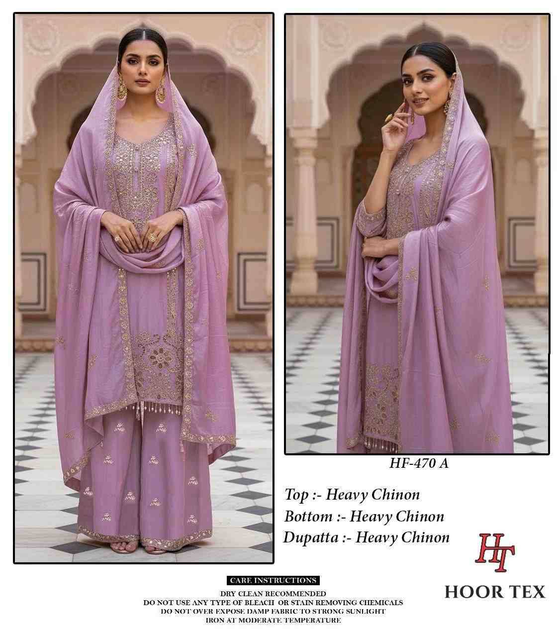 Hoor Tex Hit Design HF-470 Colours By Hoor Tex HF-470-A To HF-470-D Series Designer Festive Pakistani Suits Collection Beautiful Stylish Fancy Colorful Party Wear & Occasional Wear Heavy Chinnon With Embroidered Dresses At Wholesale Price