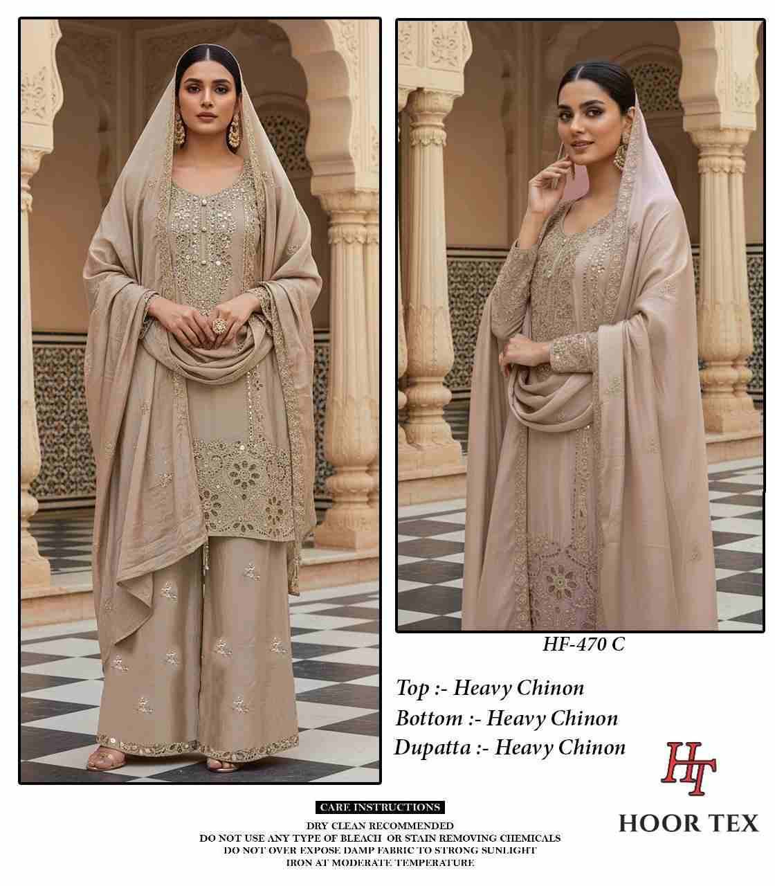 Hoor Tex Hit Design HF-470 Colours By Hoor Tex HF-470-A To HF-470-D Series Designer Festive Pakistani Suits Collection Beautiful Stylish Fancy Colorful Party Wear & Occasional Wear Heavy Chinnon With Embroidered Dresses At Wholesale Price