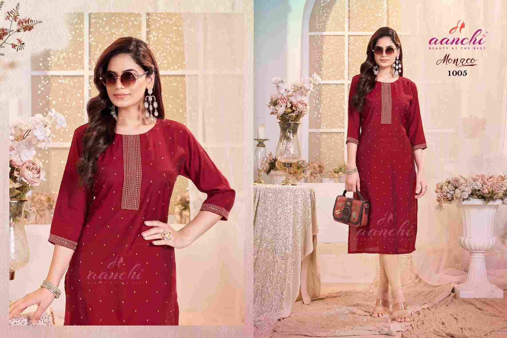 Monaco By Aanchi 1001 To 1005 Series Designer Stylish Fancy Colorful Beautiful Party Wear & Ethnic Wear Collection Roman Silk Kurtis At Wholesale Price