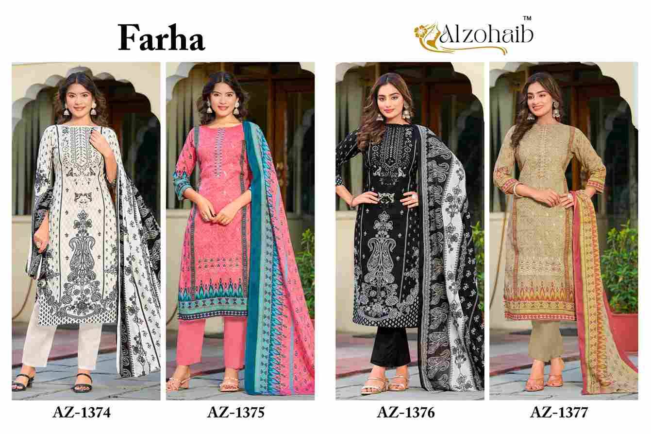 Farha By Alzohaib 1374 To 1377 Series Beautiful Pakistani Suits Stylish Fancy Colorful Party Wear & Occasional Wear Pure Cotton Print Dresses At Wholesale Price
