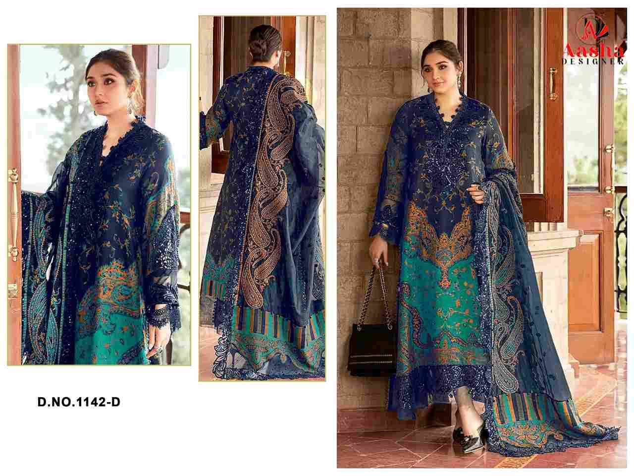 Aasha 1142 Colours By Aasha Designer 1142-A To 1142-D Series Pakistani Suits Beautiful Fancy Colorful Stylish Party Wear & Occasional Wear Heavy Cotton Embroidery Dresses At Wholesale Price