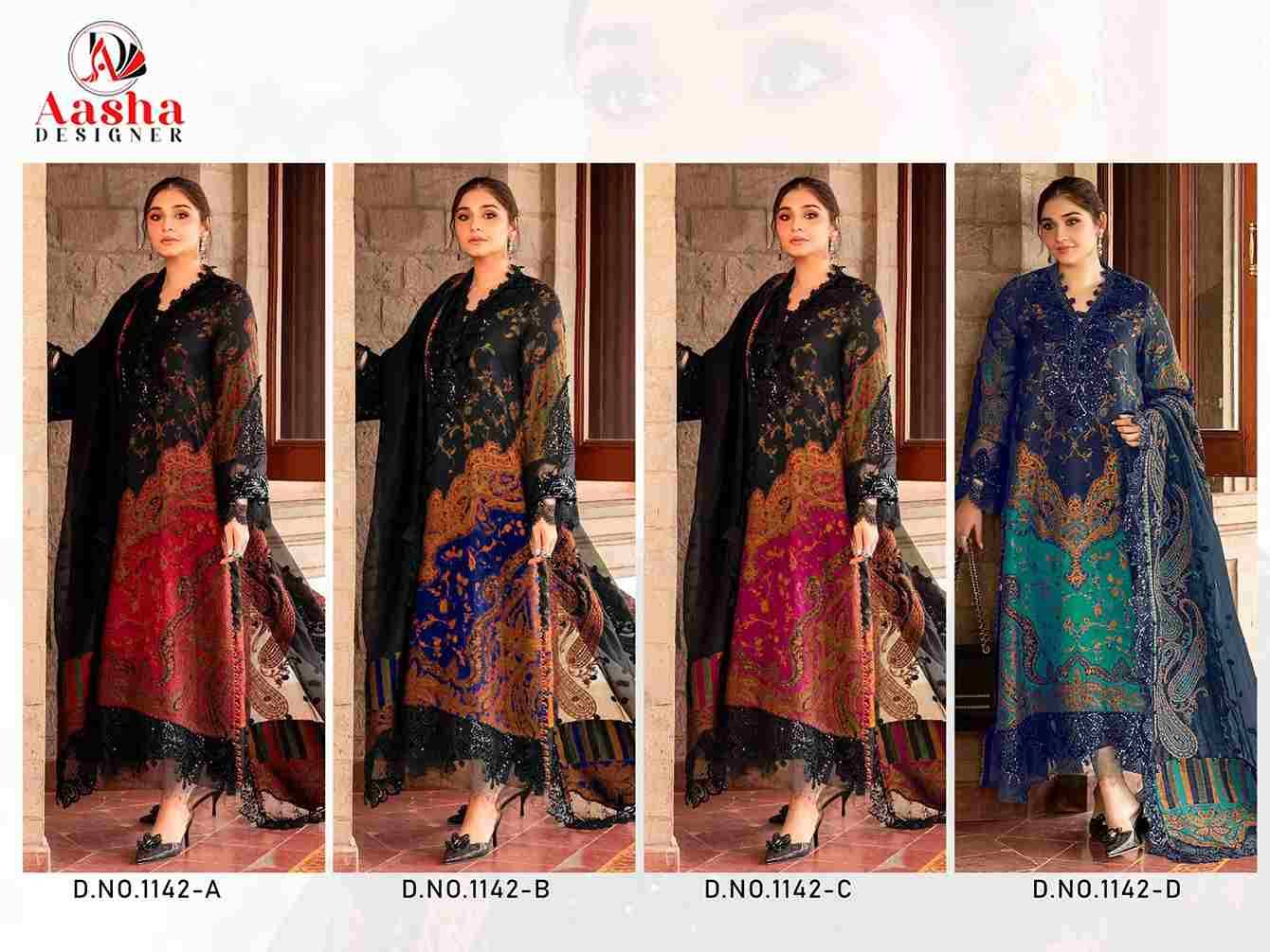 Aasha 1142 Colours By Aasha Designer 1142-A To 1142-D Series Pakistani Suits Beautiful Fancy Colorful Stylish Party Wear & Occasional Wear Heavy Cotton Embroidery Dresses At Wholesale Price