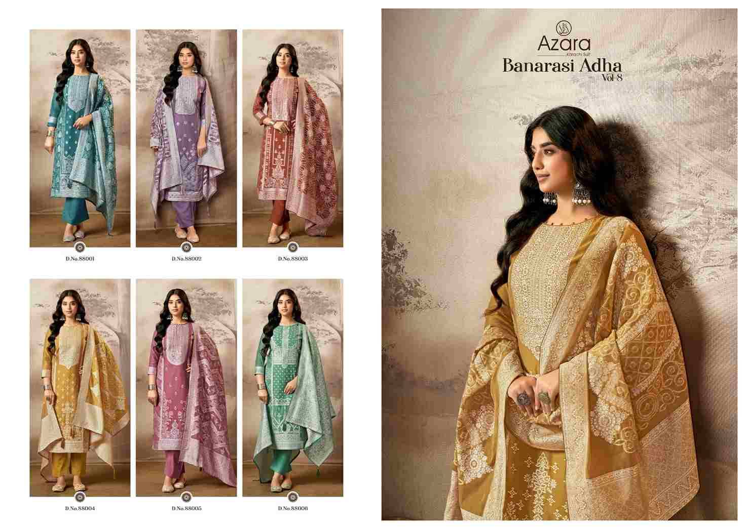 Banarashi Adha Vol-8 By Azara 88001 To 88006 Series Beautiful Stylish Festive Suits Fancy Colorful Casual Wear & Ethnic Wear & Ready To Wear Jacquard Cotton Print Dresses At Wholesale Price