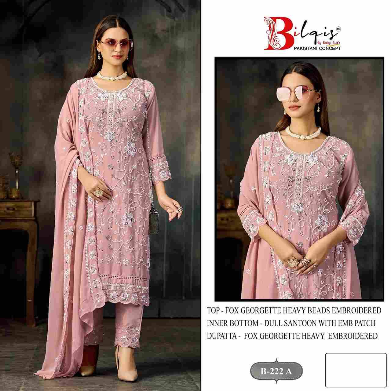 Bilqis 222 Colours By Bilqis 222-A To 222-D Series Beautiful Pakistani Suits Stylish Fancy Colorful Party Wear & Occasional Wear Faux Georgette Embroidery Dresses At Wholesale Price