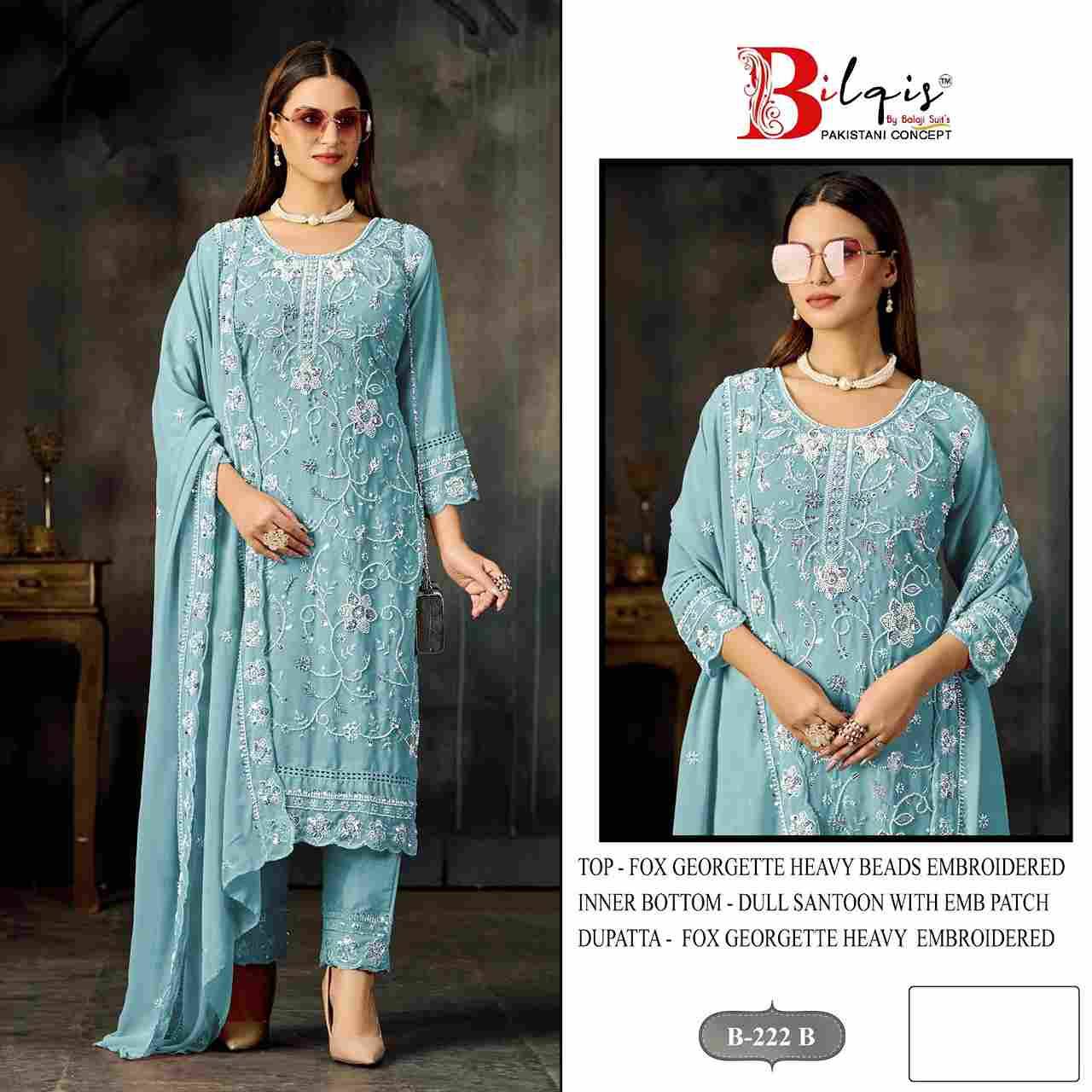 Bilqis 222 Colours By Bilqis 222-A To 222-D Series Beautiful Pakistani Suits Stylish Fancy Colorful Party Wear & Occasional Wear Faux Georgette Embroidery Dresses At Wholesale Price