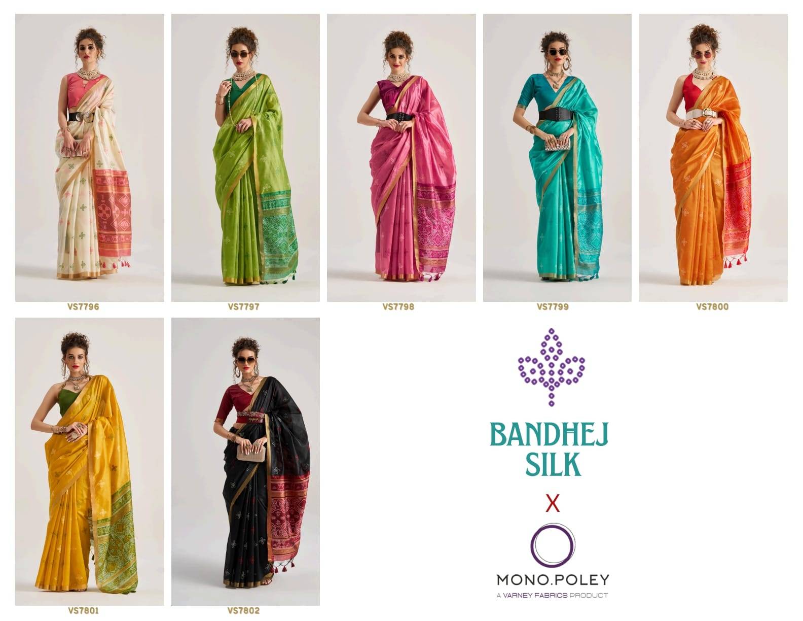 Bandhej Silk By Mono Poley 7796 To 7802 Series Indian Traditional Wear Collection Beautiful Stylish Fancy Colorful Party Wear & Occasional Wear Art Silk Patola Sarees At Wholesale Price