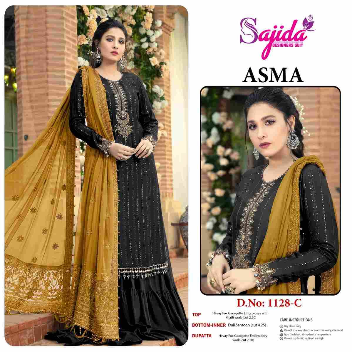 Asma 1128 Colours By Sajida Designer Suits 1128-A To 1128-E Series Beautiful Pakistani Suits Colorful Stylish Fancy Casual Wear & Ethnic Wear Faux Georgette Embroidered Dresses At Wholesale Price