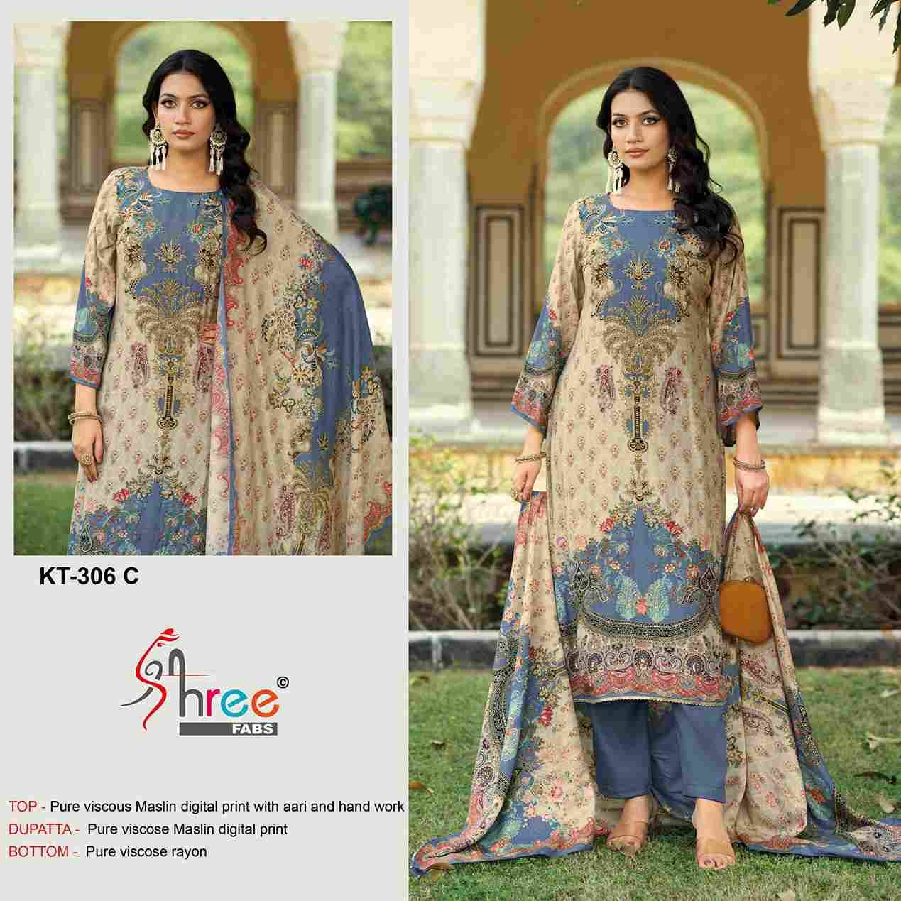 Shree Fabs Hit Design Kt-306 Colours By Shree Fabs KT-306-A To KT-306-D Series Designer Pakistani Suits Beautiful Fancy Stylish Colorful Party Wear & Occasional Wear Pure Viscose Muslin Embroidery Dresses At Wholesale Price