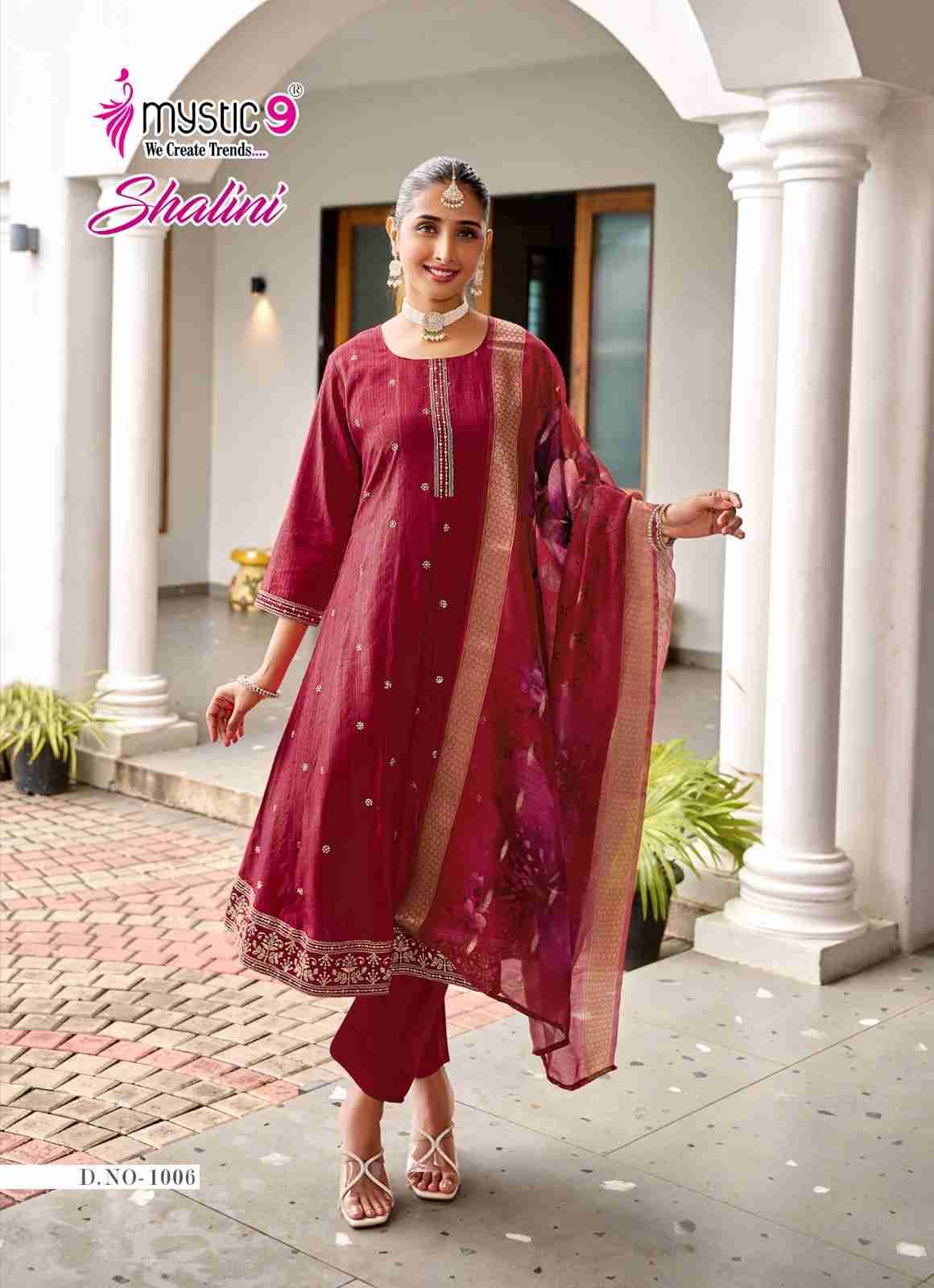 Shalini By Mystic 9 1001 To 1008 Series Beautiful Suits Colorful Stylish Fancy Casual Wear & Ethnic Wear Vertican Shimmer Print Dresses At Wholesale Price