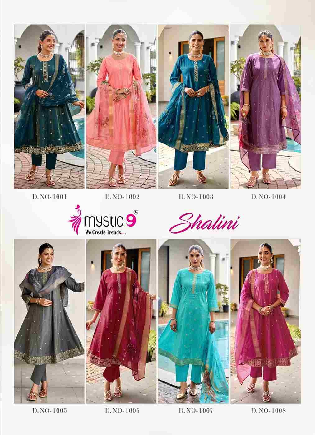 Shalini By Mystic 9 1001 To 1008 Series Beautiful Suits Colorful Stylish Fancy Casual Wear & Ethnic Wear Vertican Shimmer Print Dresses At Wholesale Price
