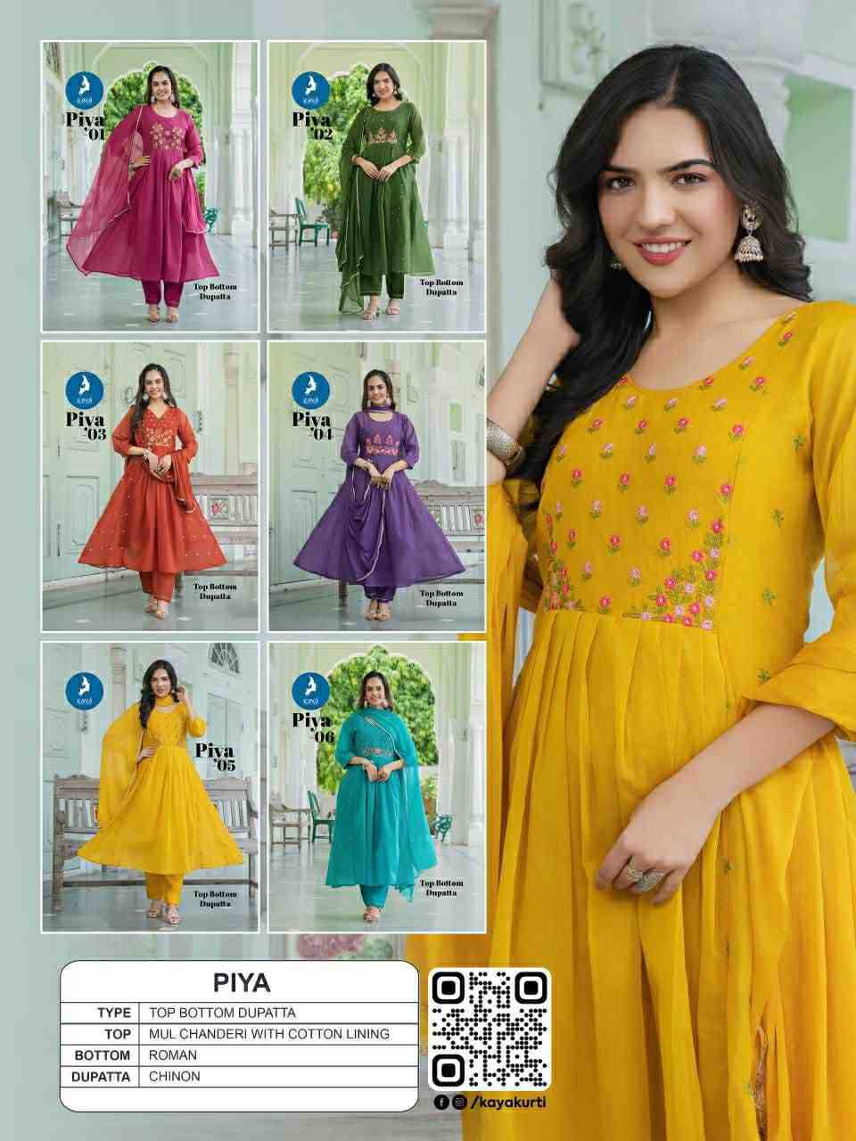 Piya By Kaya 01 To 06 Series Beautiful Stylish Anarkali Suits Fancy Colorful Casual Wear & Ethnic Wear & Ready To Wear Chanderi Dresses At Wholesale Price