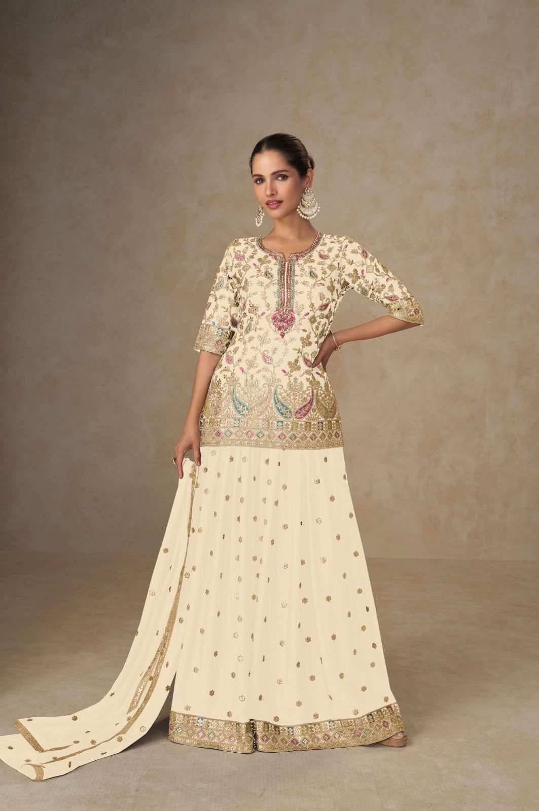 Tanvi By Gulkayra Designer 7552-A To 7552-B Series Beautiful Sharara Suits Colorful Stylish Fancy Casual Wear & Ethnic Wear Chinnon Dresses At Wholesale Price