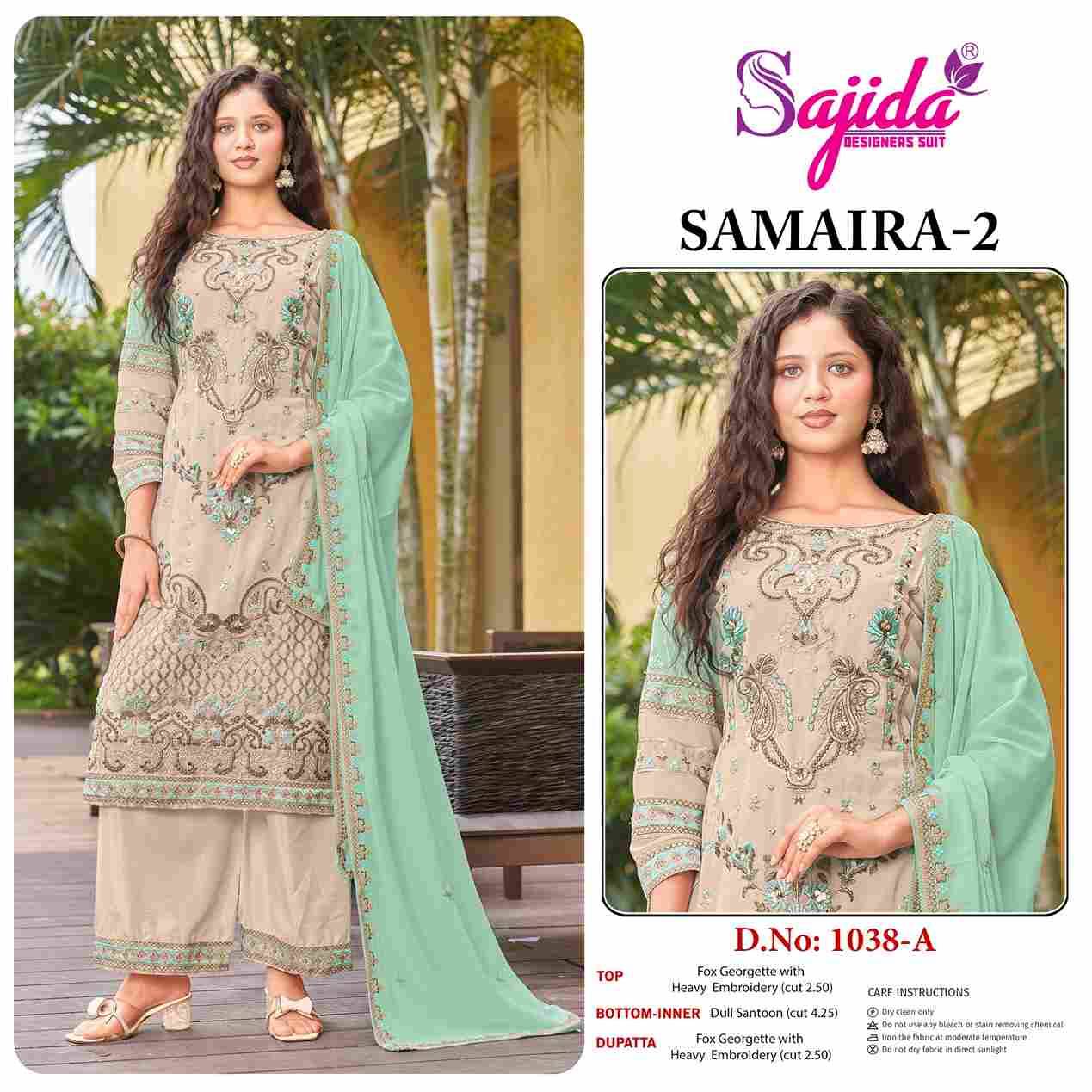 Samaira 1038 Colours By Sajida Designer Suit 1038-A To 1038-D Series Beautiful Pakistani Suits Colorful Stylish Fancy Casual Wear & Ethnic Wear Faux Georgette Embroidered Dresses At Wholesale Price