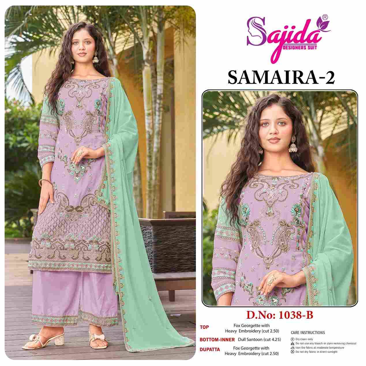 Samaira 1038 Colours By Sajida Designer Suit 1038-A To 1038-D Series Beautiful Pakistani Suits Colorful Stylish Fancy Casual Wear & Ethnic Wear Faux Georgette Embroidered Dresses At Wholesale Price