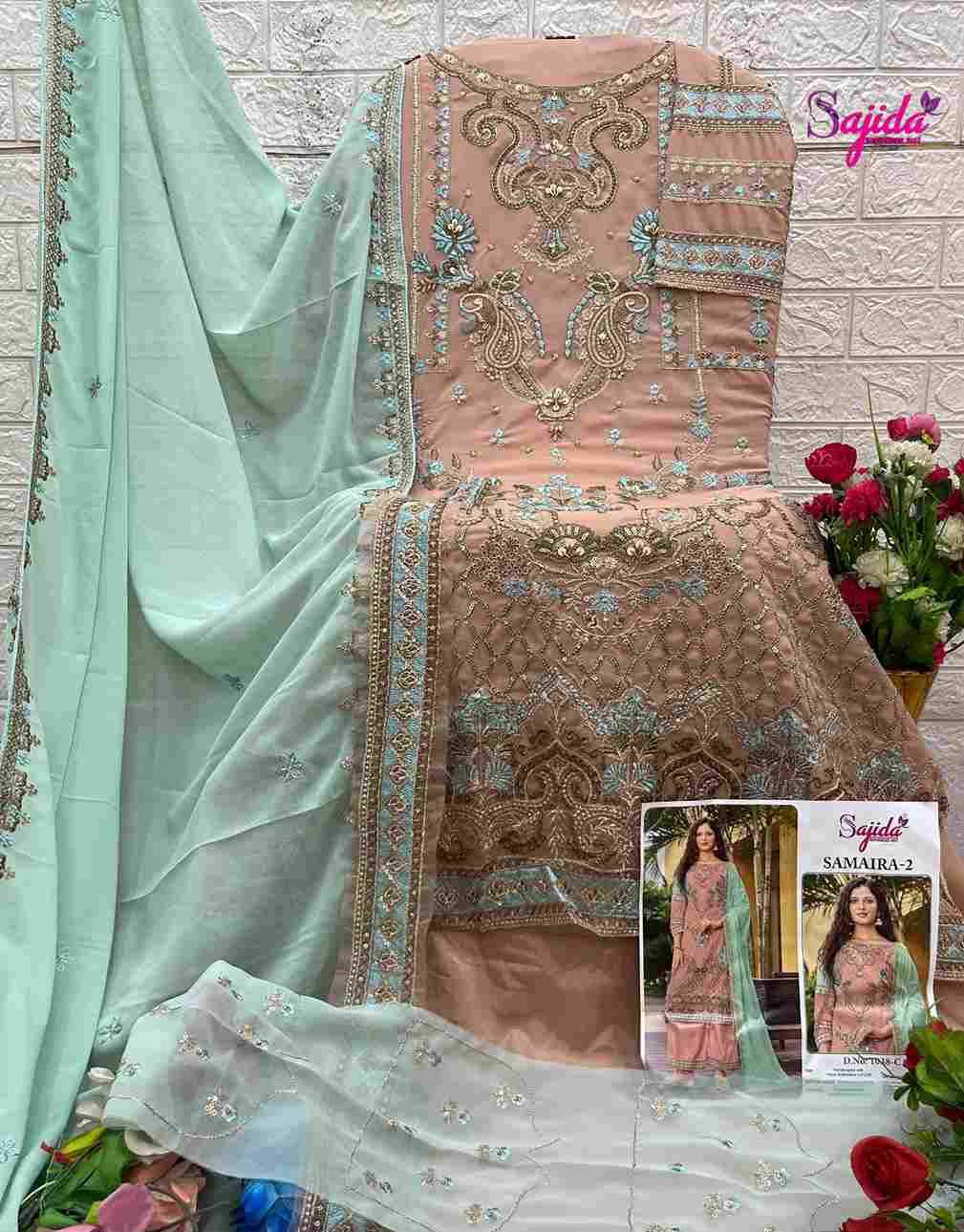 Samaira 1038 Colours By Sajida Designer Suit 1038-A To 1038-D Series Beautiful Pakistani Suits Colorful Stylish Fancy Casual Wear & Ethnic Wear Faux Georgette Embroidered Dresses At Wholesale Price