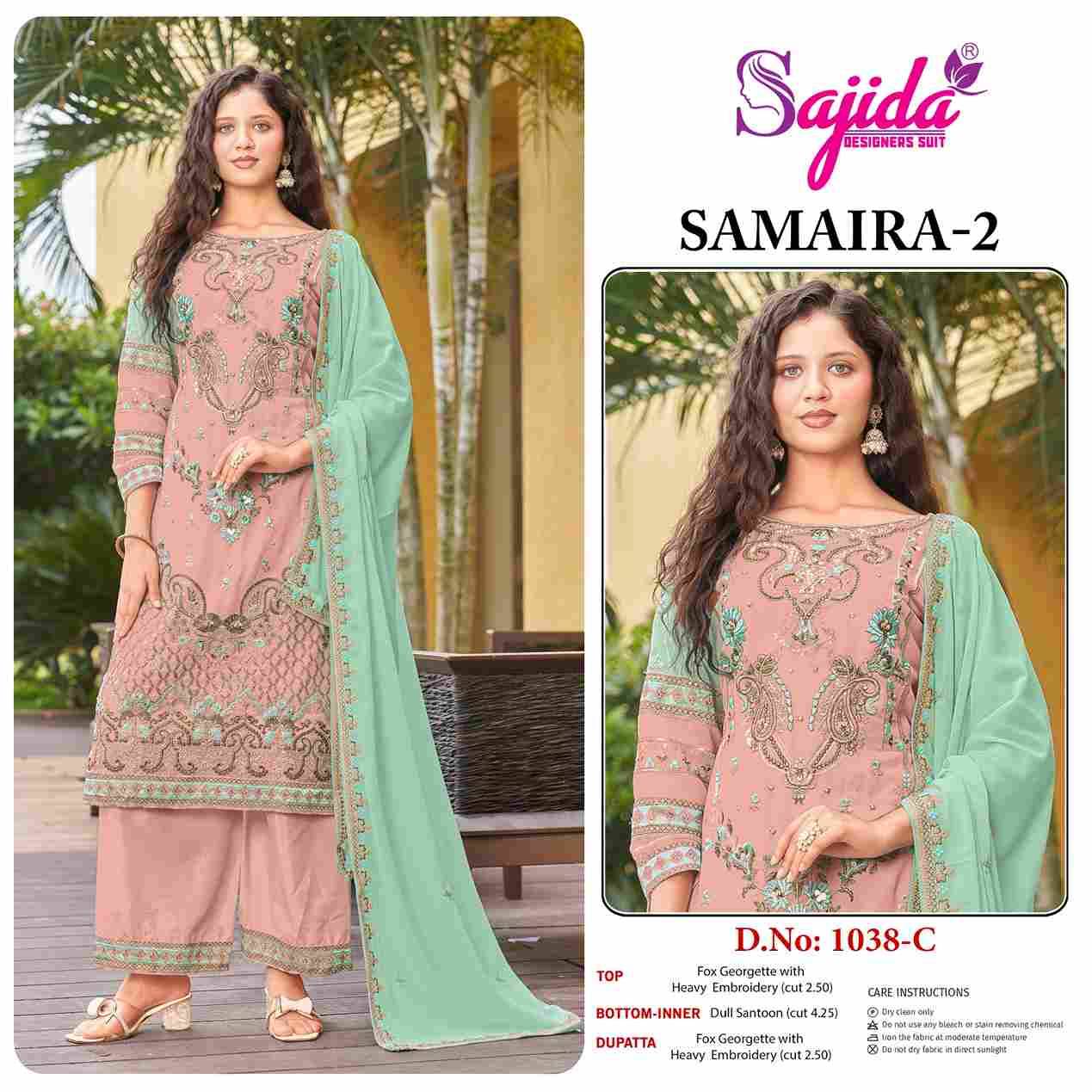 Samaira 1038 Colours By Sajida Designer Suit 1038-A To 1038-D Series Beautiful Pakistani Suits Colorful Stylish Fancy Casual Wear & Ethnic Wear Faux Georgette Embroidered Dresses At Wholesale Price