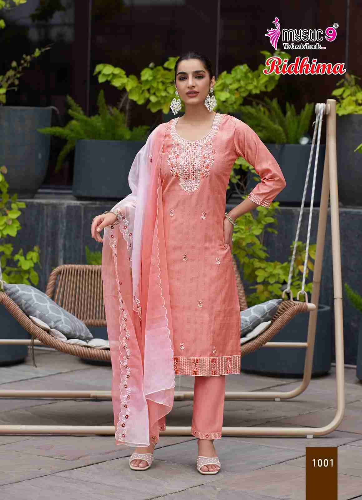 Ridhima By Mystic 9 1001 To 1008 Series Beautiful Suits Colorful Stylish Fancy Casual Wear & Ethnic Wear Vertican Shimmer Print Dresses At Wholesale Price