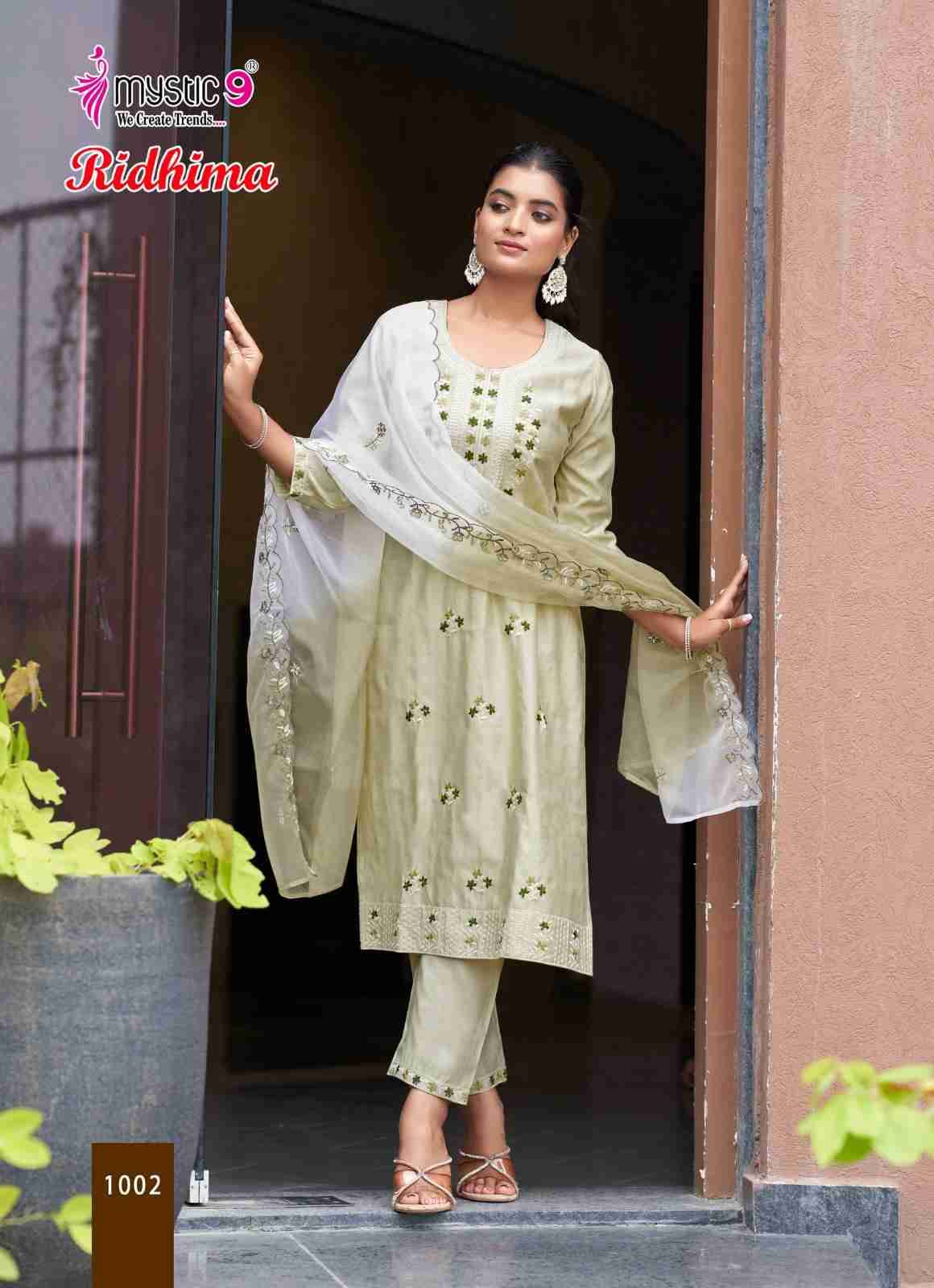 Ridhima By Mystic 9 1001 To 1008 Series Beautiful Suits Colorful Stylish Fancy Casual Wear & Ethnic Wear Vertican Shimmer Print Dresses At Wholesale Price