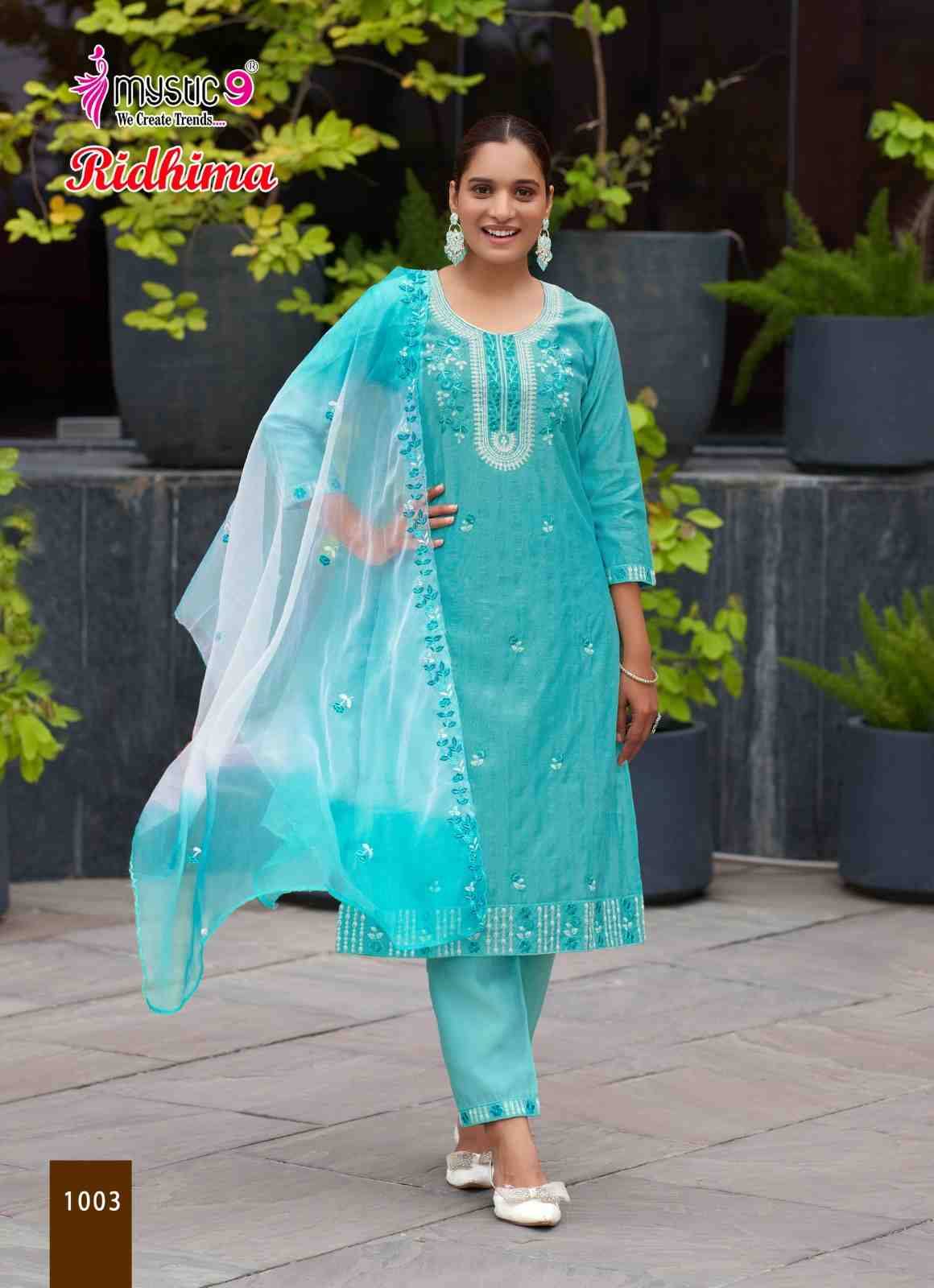 Ridhima By Mystic 9 1001 To 1008 Series Beautiful Suits Colorful Stylish Fancy Casual Wear & Ethnic Wear Vertican Shimmer Print Dresses At Wholesale Price