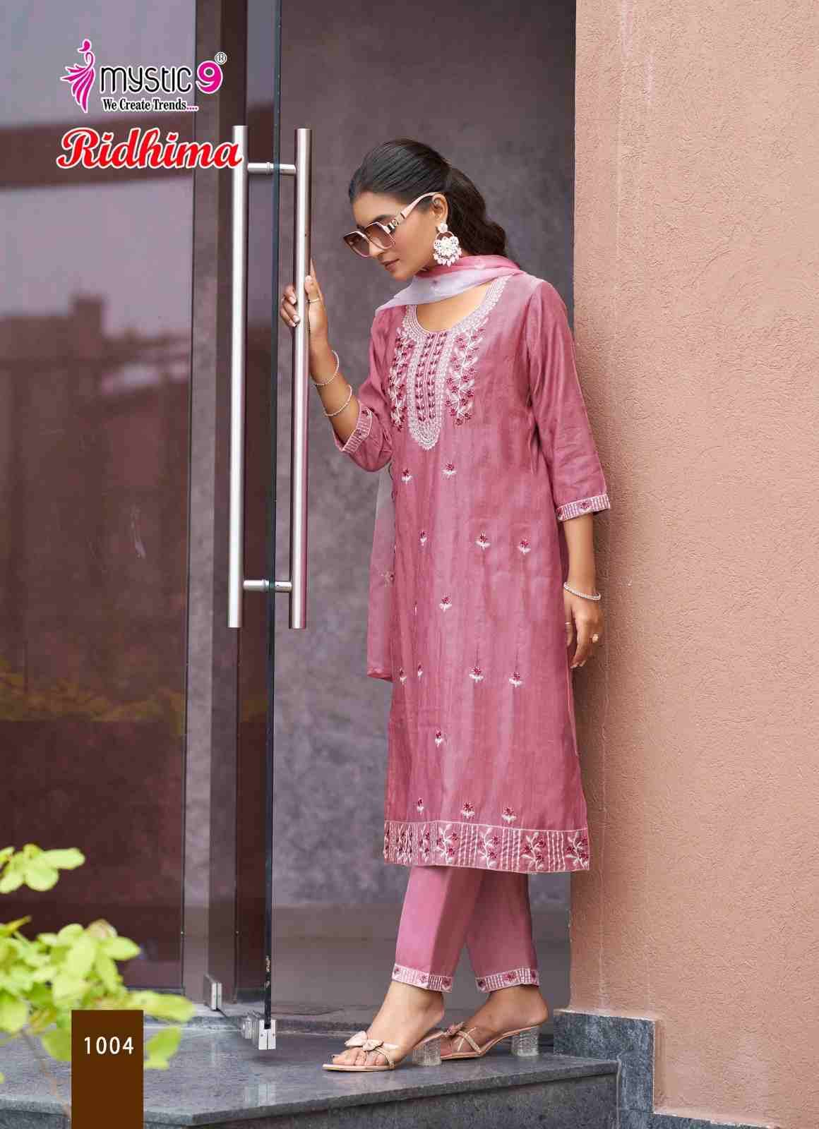 Ridhima By Mystic 9 1001 To 1008 Series Beautiful Suits Colorful Stylish Fancy Casual Wear & Ethnic Wear Vertican Shimmer Print Dresses At Wholesale Price