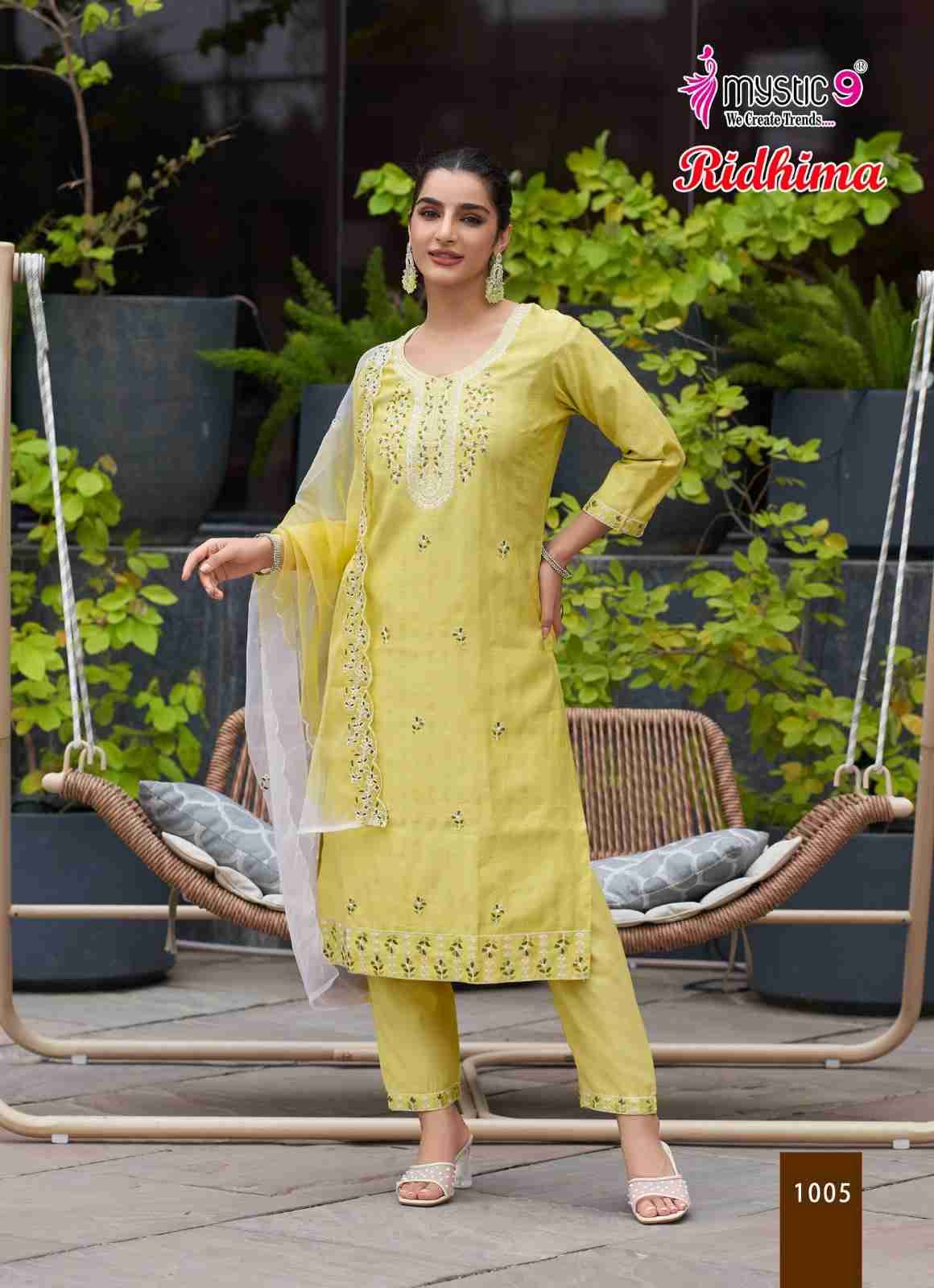 Ridhima By Mystic 9 1001 To 1008 Series Beautiful Suits Colorful Stylish Fancy Casual Wear & Ethnic Wear Vertican Shimmer Print Dresses At Wholesale Price