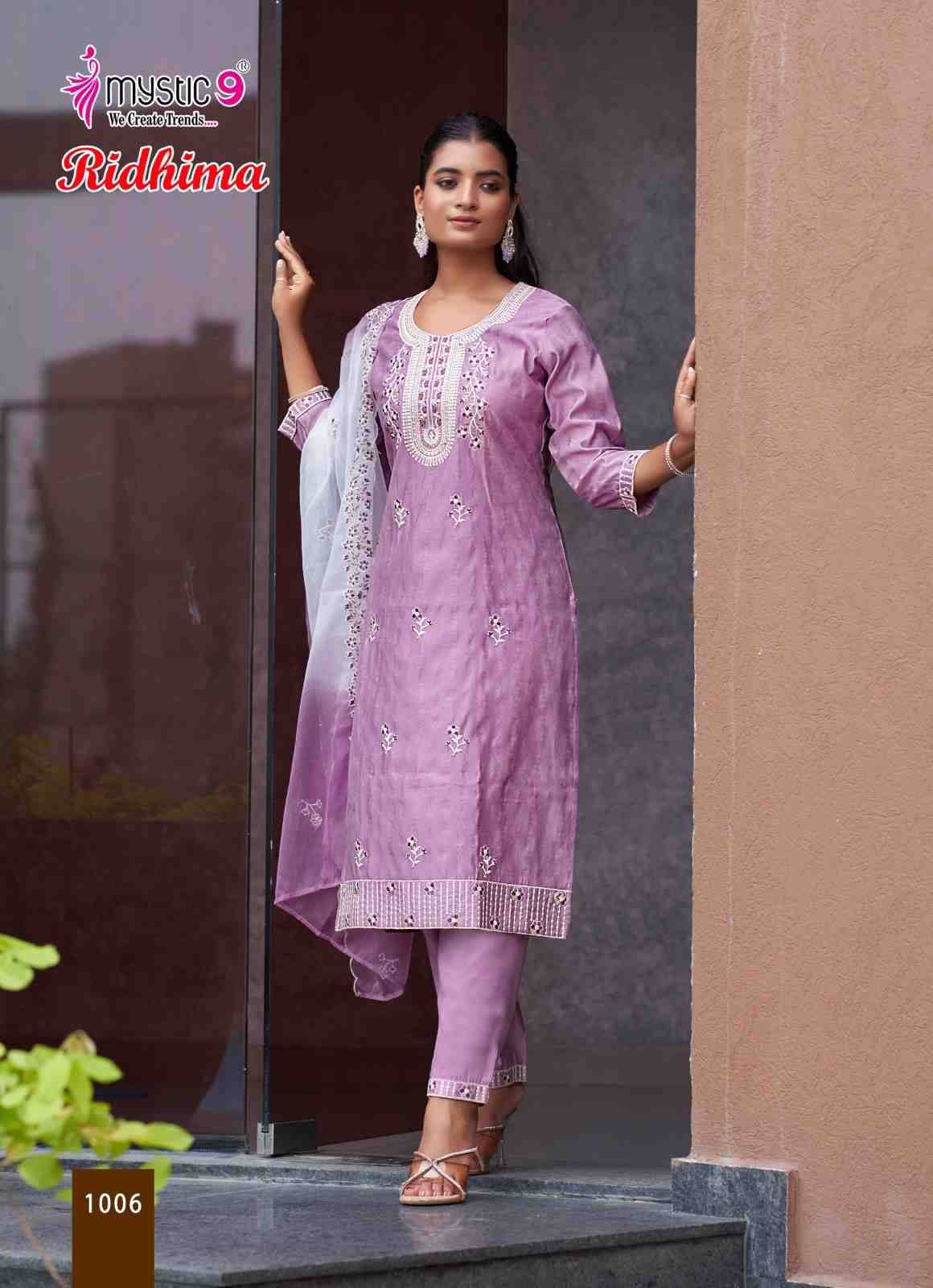 Ridhima By Mystic 9 1001 To 1008 Series Beautiful Suits Colorful Stylish Fancy Casual Wear & Ethnic Wear Vertican Shimmer Print Dresses At Wholesale Price