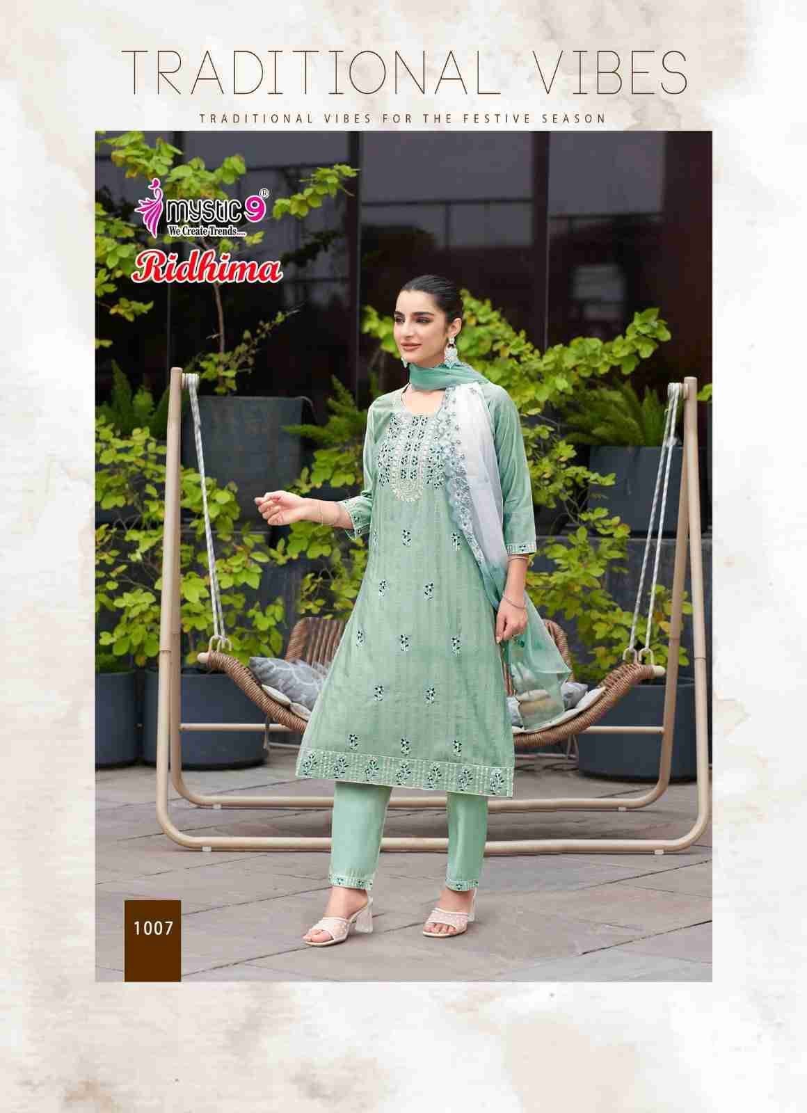 Ridhima By Mystic 9 1001 To 1008 Series Beautiful Suits Colorful Stylish Fancy Casual Wear & Ethnic Wear Vertican Shimmer Print Dresses At Wholesale Price