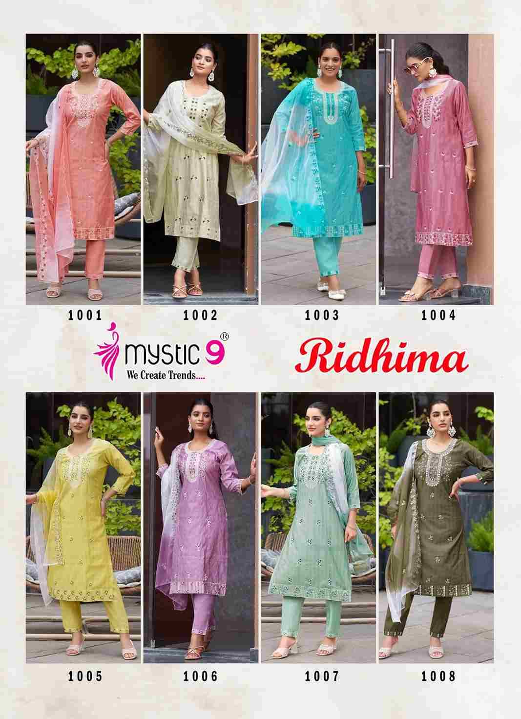 Ridhima By Mystic 9 1001 To 1008 Series Beautiful Suits Colorful Stylish Fancy Casual Wear & Ethnic Wear Vertican Shimmer Print Dresses At Wholesale Price