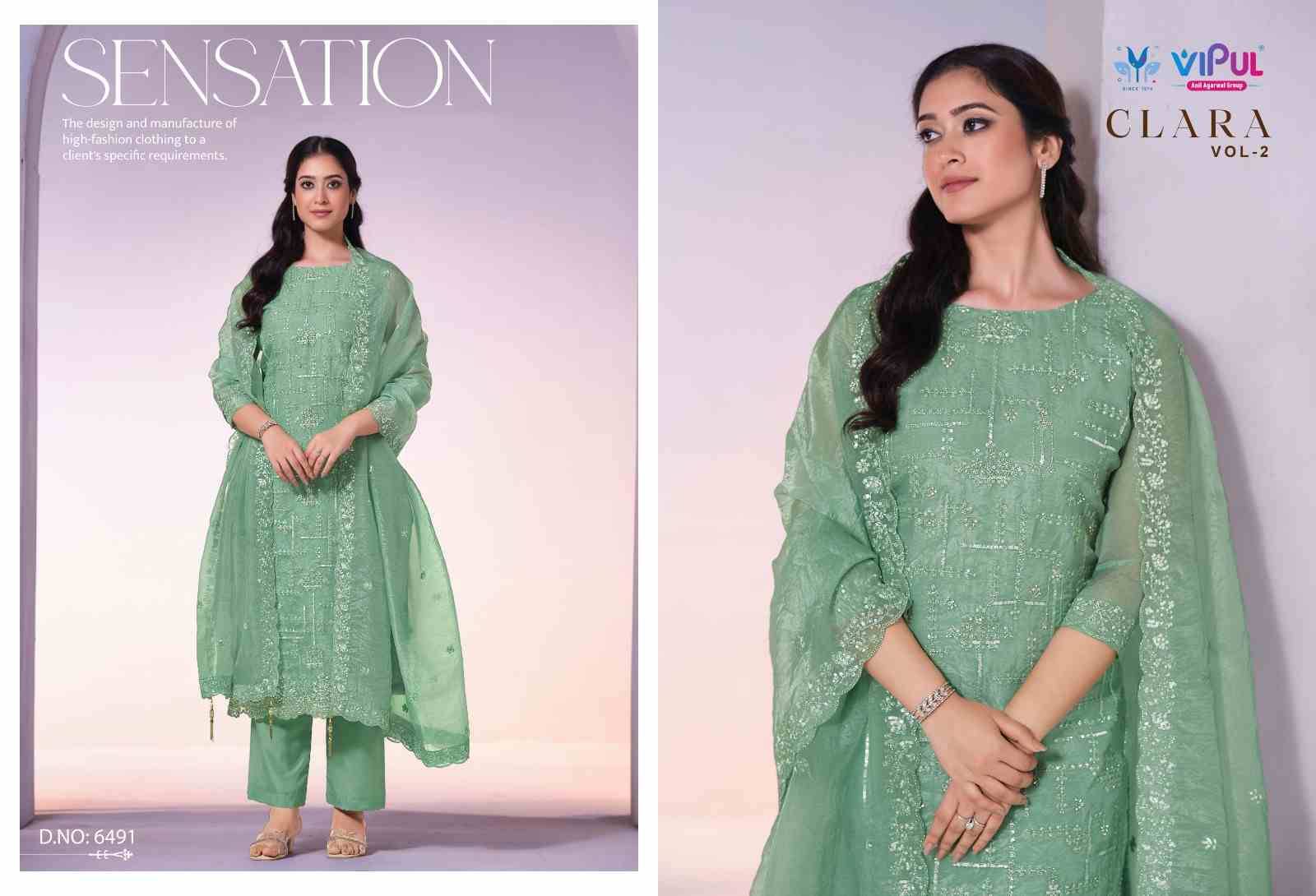 Clara Vol-2 By Vipul Fashion 6491 To 6496 Series Designer Festive Suits Beautiful Fancy Stylish Colorful Party Wear & Occasional Wear Satin Organza Dresses At Wholesale Price