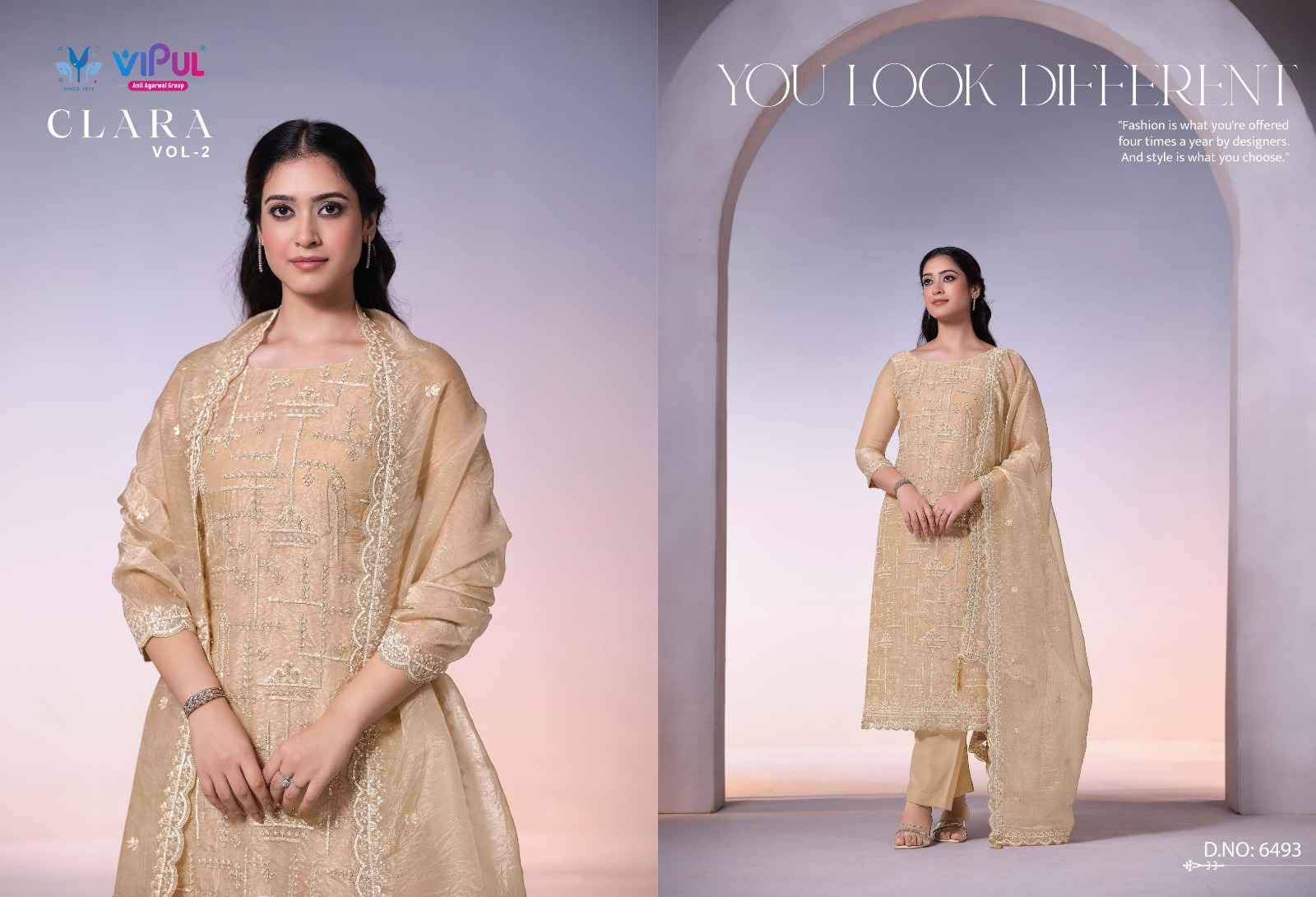 Clara Vol-2 By Vipul Fashion 6491 To 6496 Series Designer Festive Suits Beautiful Fancy Stylish Colorful Party Wear & Occasional Wear Satin Organza Dresses At Wholesale Price
