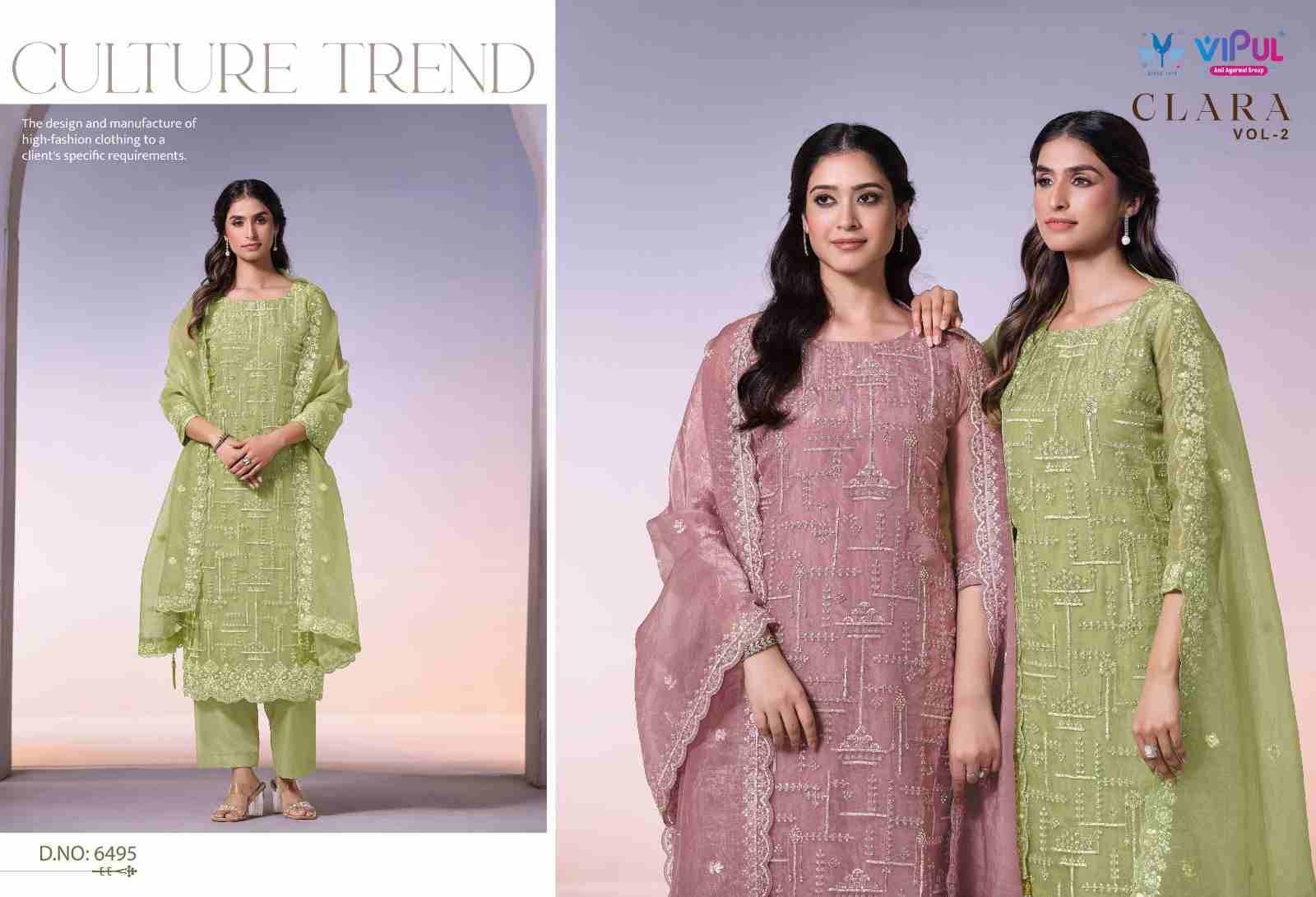 Clara Vol-2 By Vipul Fashion 6491 To 6496 Series Designer Festive Suits Beautiful Fancy Stylish Colorful Party Wear & Occasional Wear Satin Organza Dresses At Wholesale Price
