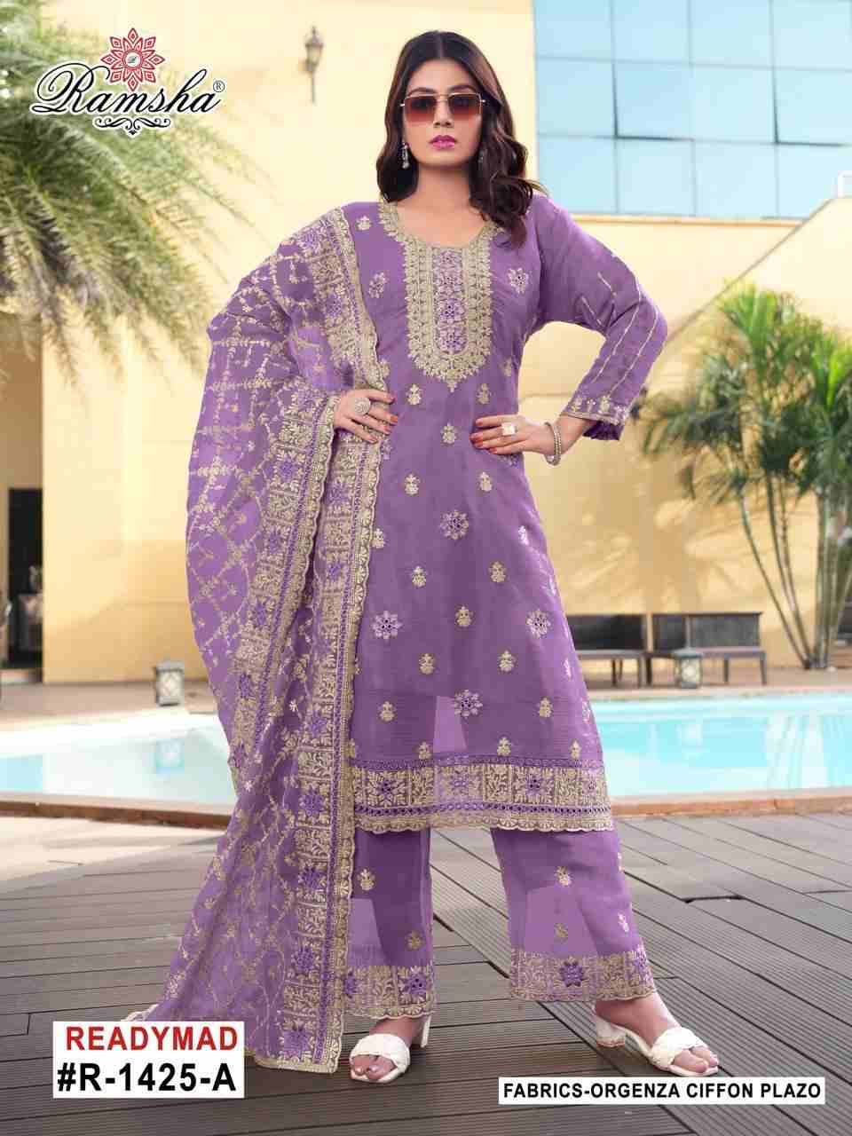 Ramsha 1425 Colours By Ramsha 1425-A To 1425-D Series Designer Pakistani Suits Beautiful Fancy Colorful Stylish Party Wear & Occasional Wear Organza Chiffon Embroidered Dresses At Wholesale Price