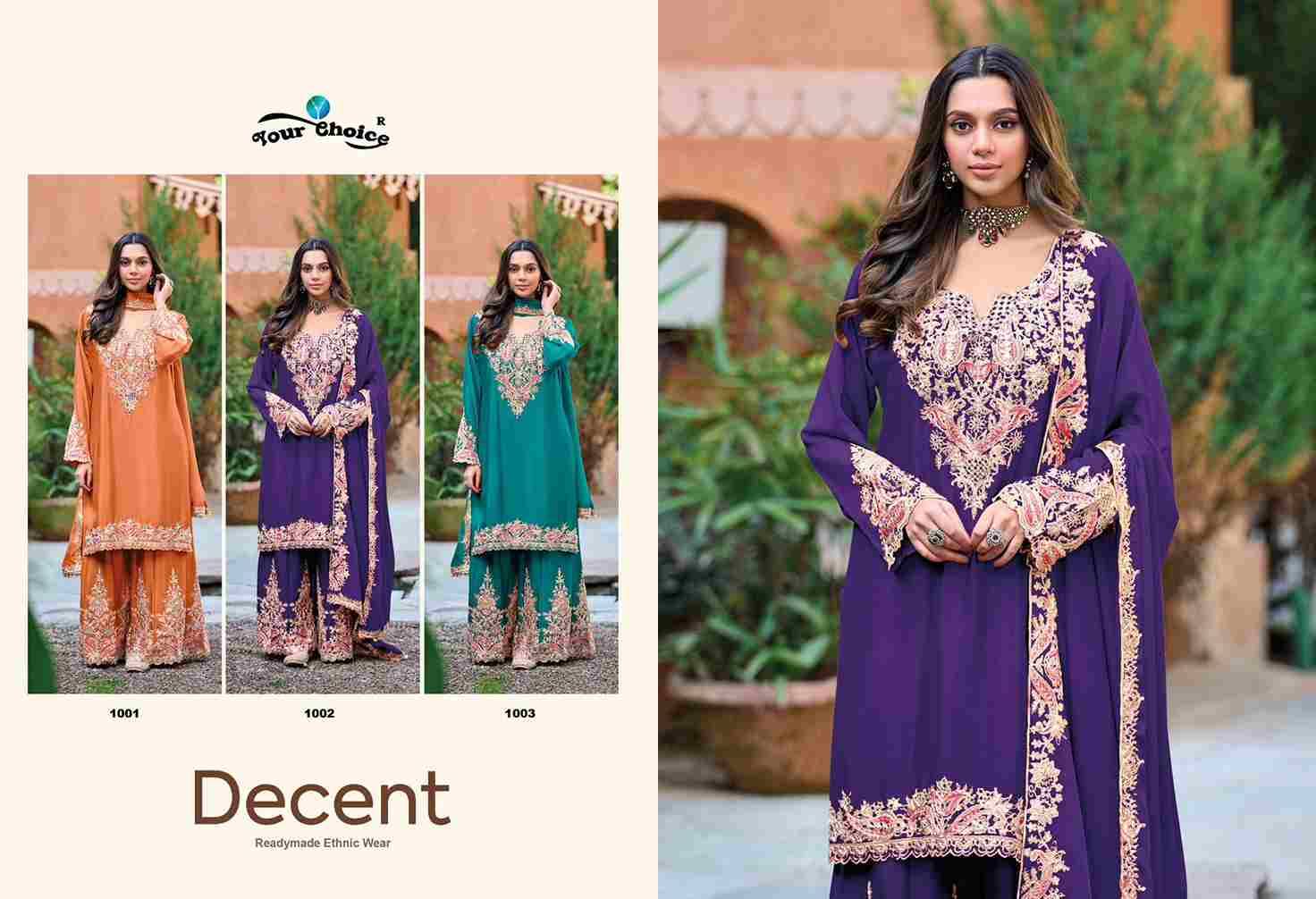 Decent By Your Choice 1001 To 1003 Series Beautiful Sharara Suits Colorful Stylish Fancy Casual Wear & Ethnic Wear Chinnon Dresses At Wholesale Price