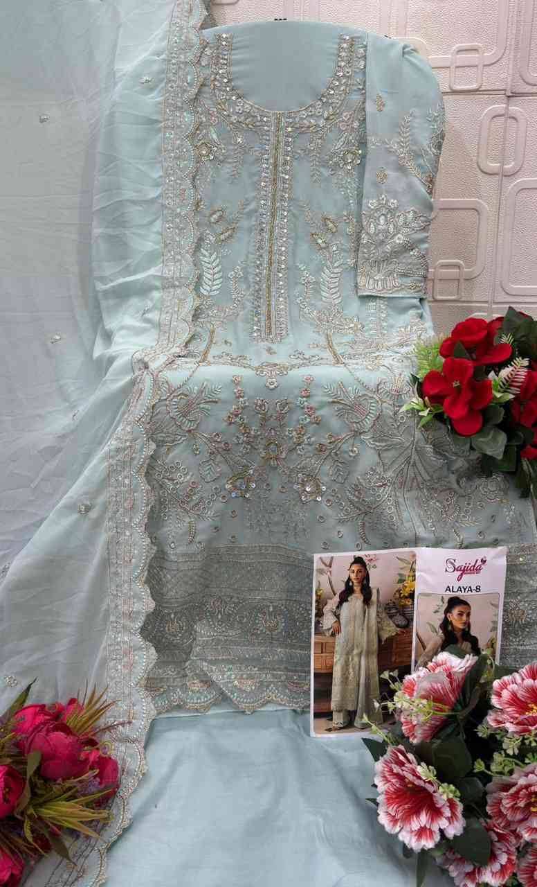 Alaya Vol-8 By Sajida Designer Suit 1132 To 1134 Series Beautiful Pakistani Suits Colorful Stylish Fancy Casual Wear & Ethnic Wear Faux Georgette Embroidered Dresses At Wholesale Price