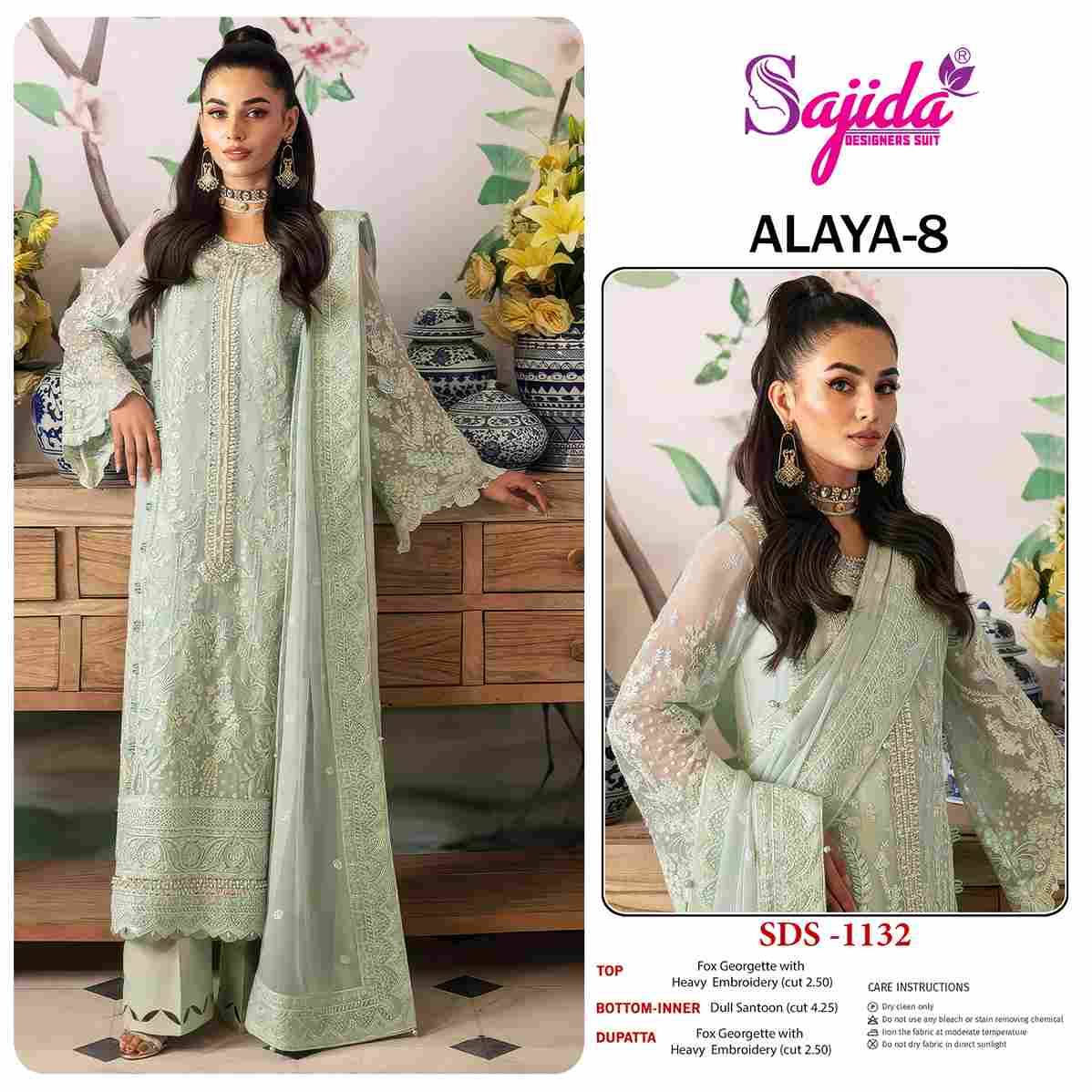 Alaya Vol-8 By Sajida Designer Suit 1132 To 1134 Series Beautiful Pakistani Suits Colorful Stylish Fancy Casual Wear & Ethnic Wear Faux Georgette Embroidered Dresses At Wholesale Price